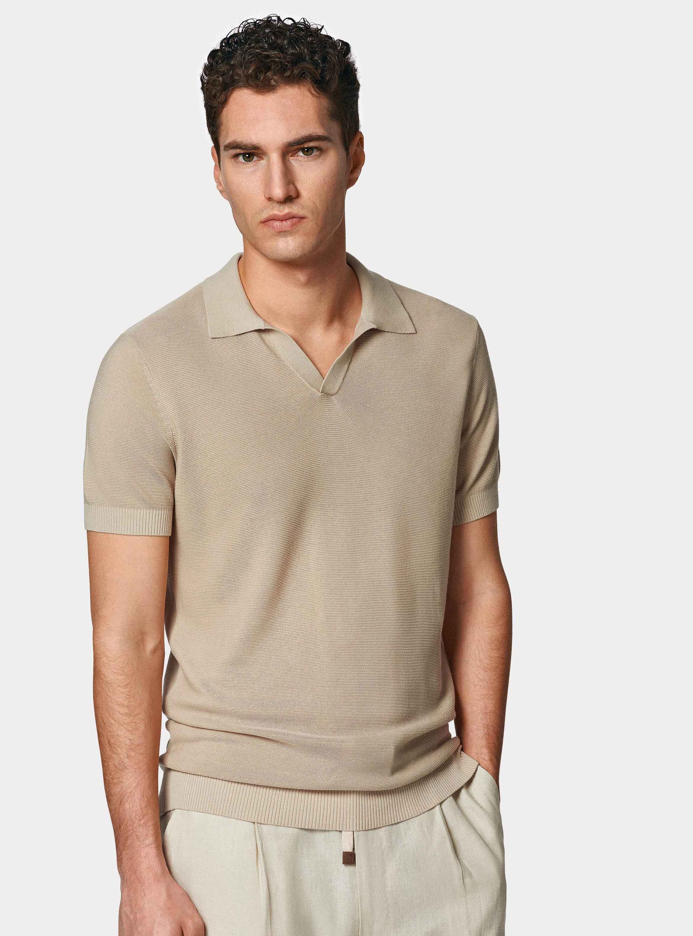 Polo &agrave; tricot&eacute;s en coton extra-fin, &Atilde; CRU