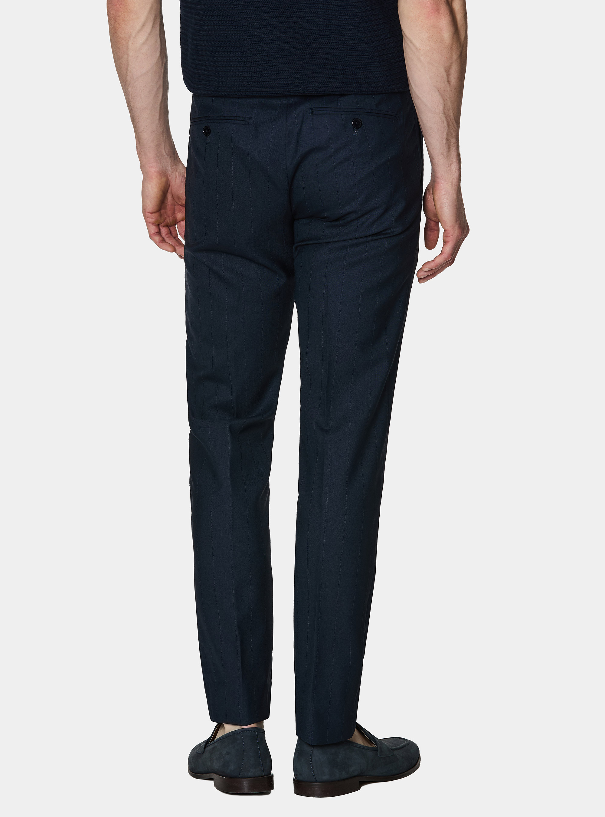 100% wool pinstripe suit trousers, NAVY BLUE