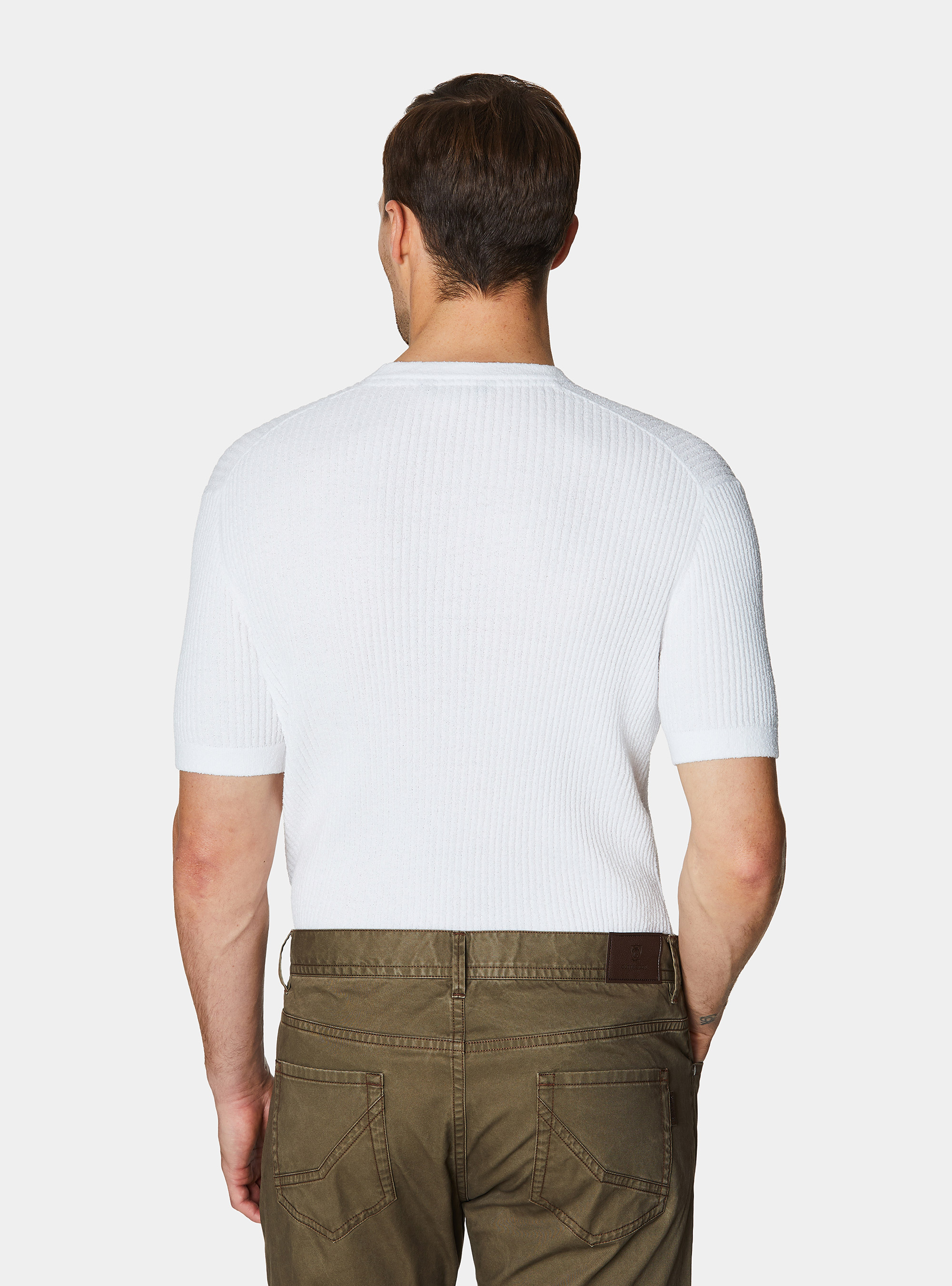Crew neck in ribbed boucl&eacute; knit, WHITE