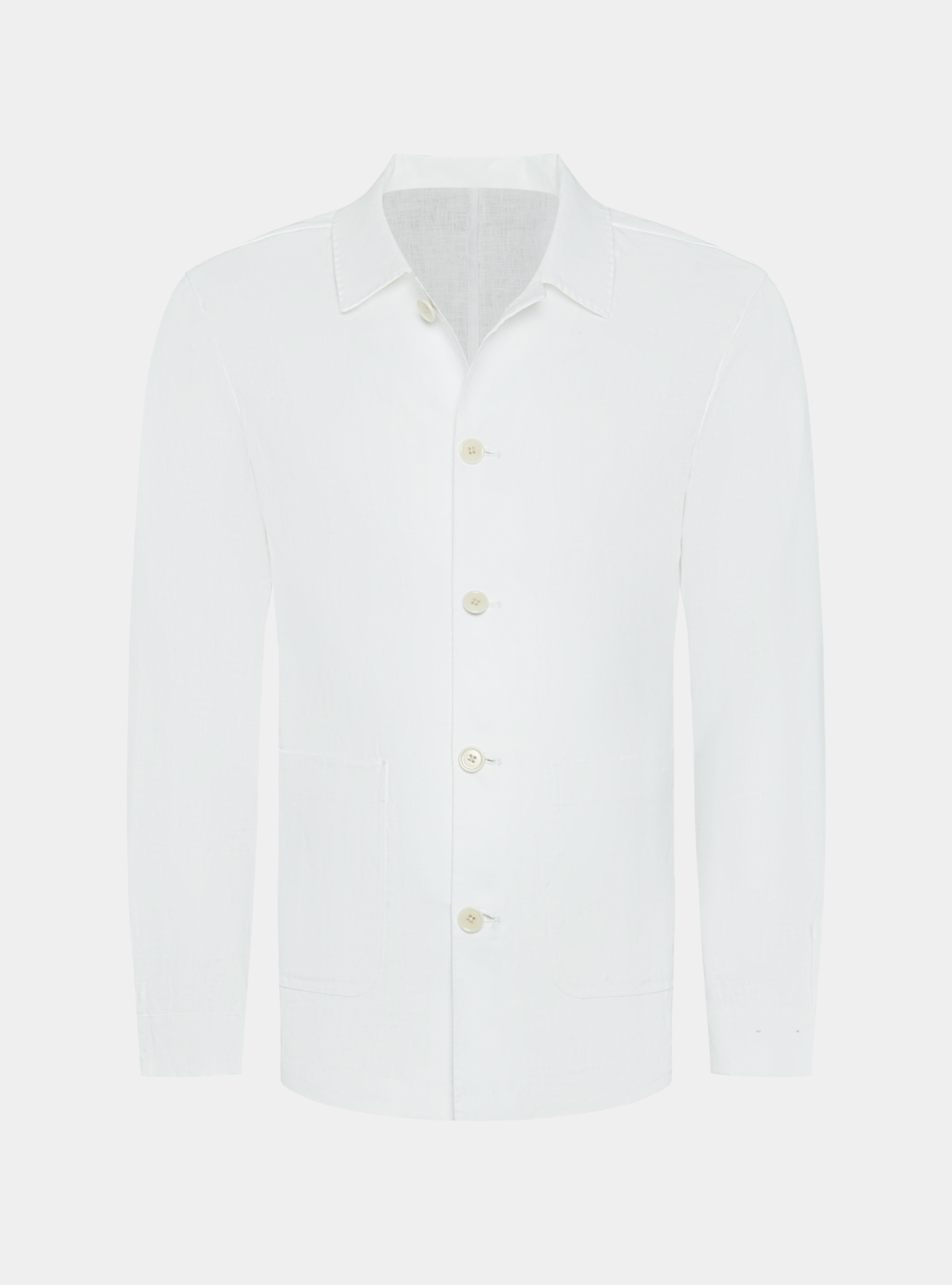 Giacca camicia in puro lino, BIANCO