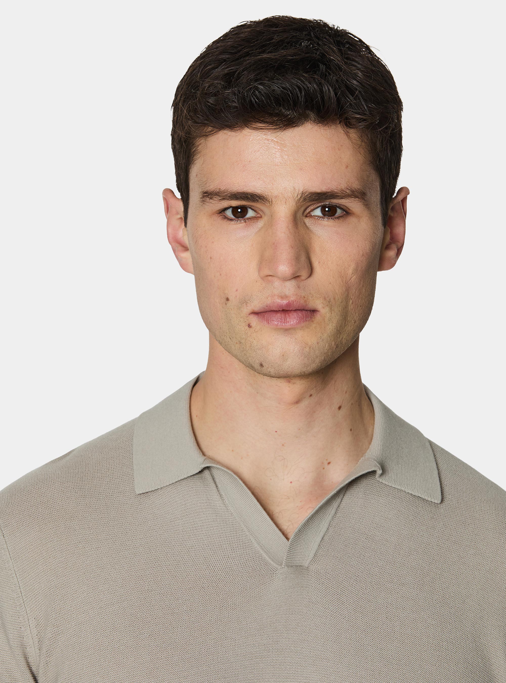 Gestricktes Links-Poloshirt aus extrafeiner Baumwolle, SABBIA 0561C