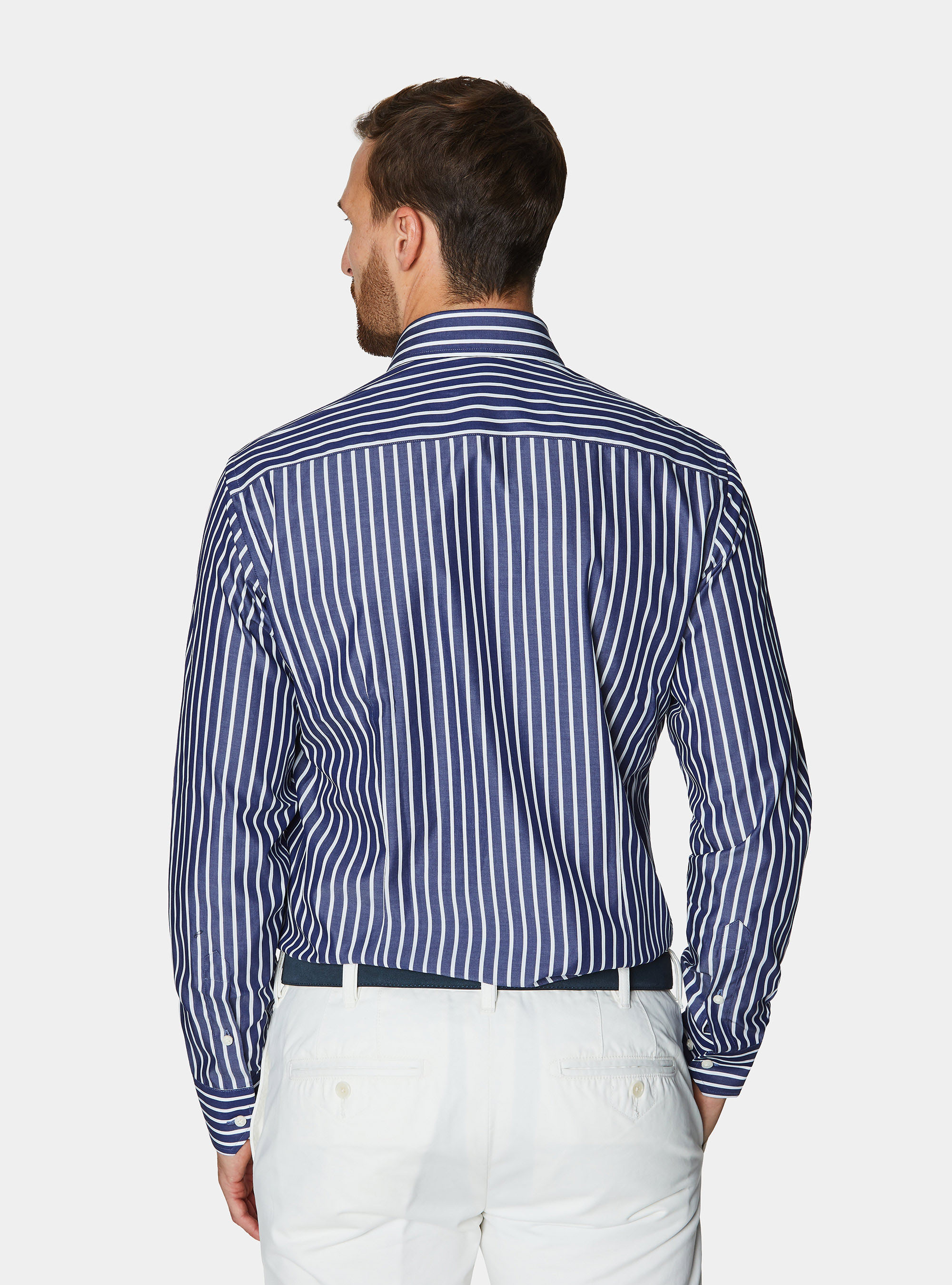 Striped cotton poplin shirt, NAVY BLUE