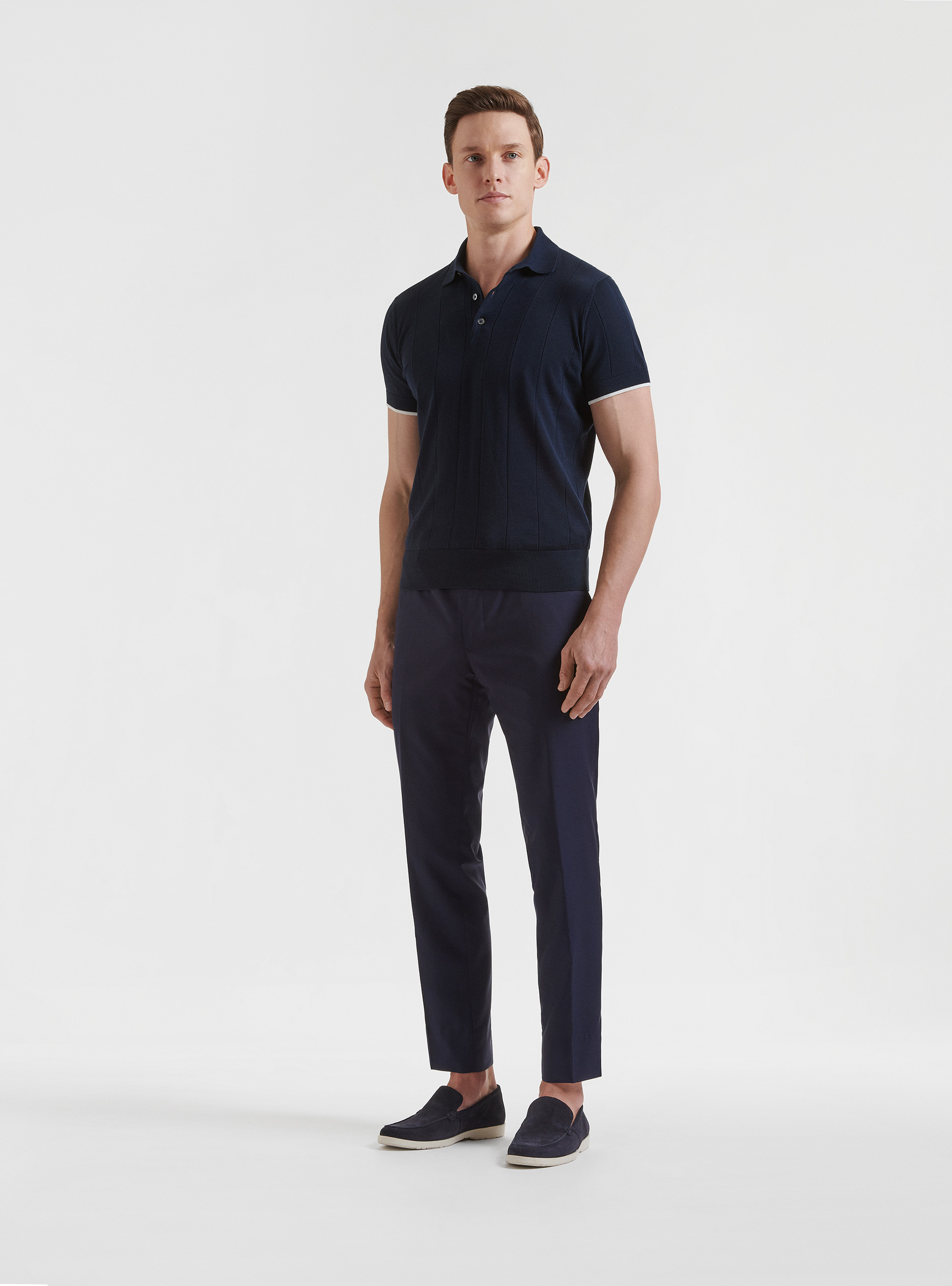 Suit trousers in pure superfine wool 130's Reda, NAVY BLUE