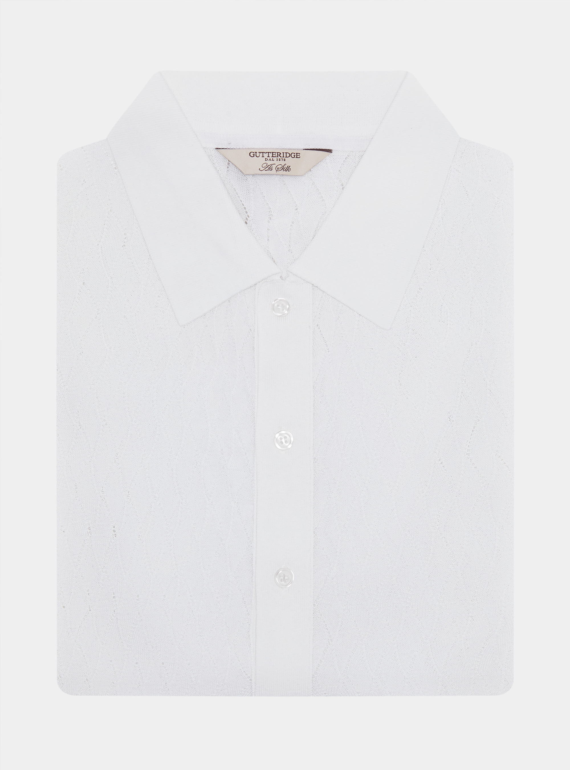 Cotton and silk perforated knit polo shirt, WHITE