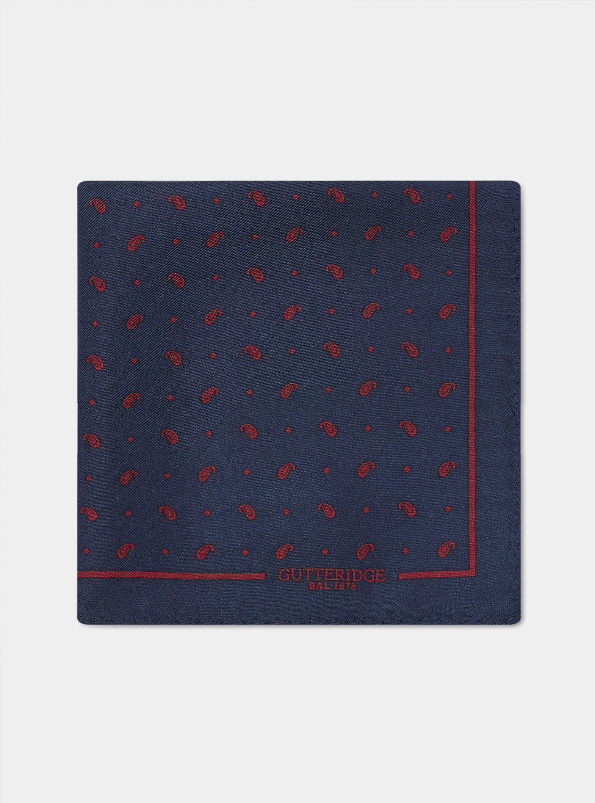 Printed silk paisley pocket square, NAVY/BORDEAUX B054