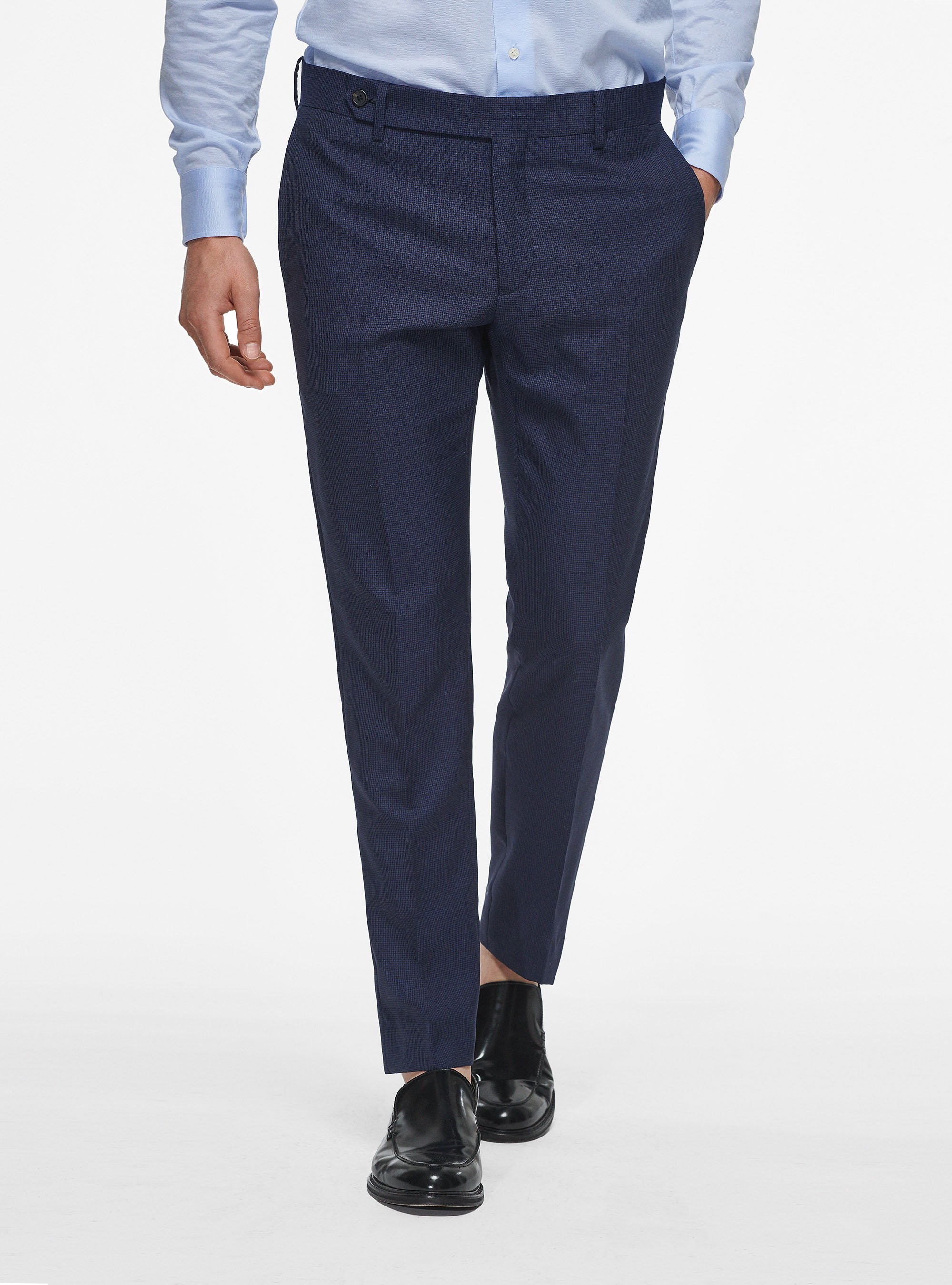 Houndstooth wool trousers, NAVY BLUE