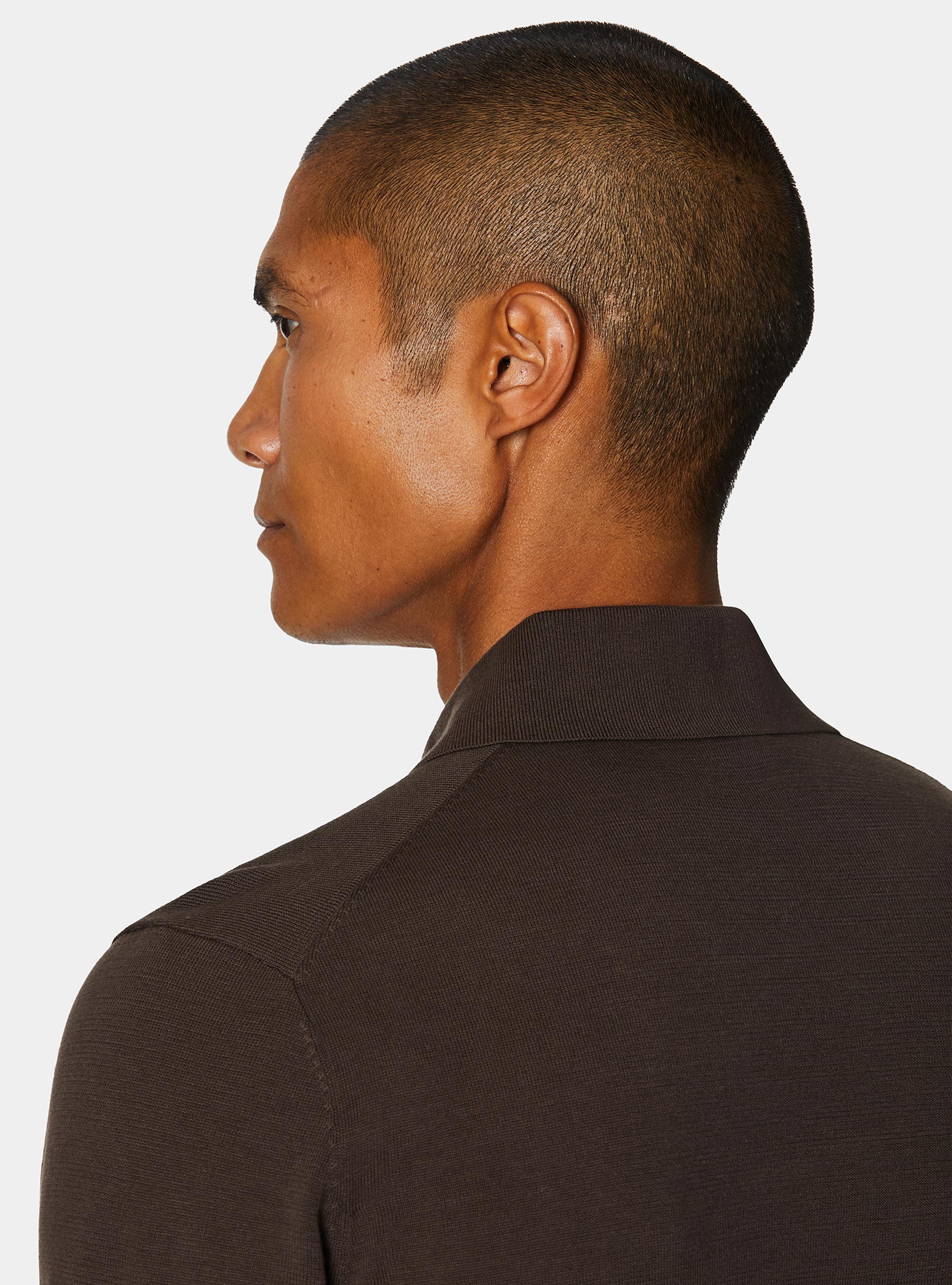Extra-fine cotton knit polo shirt, BROWN
