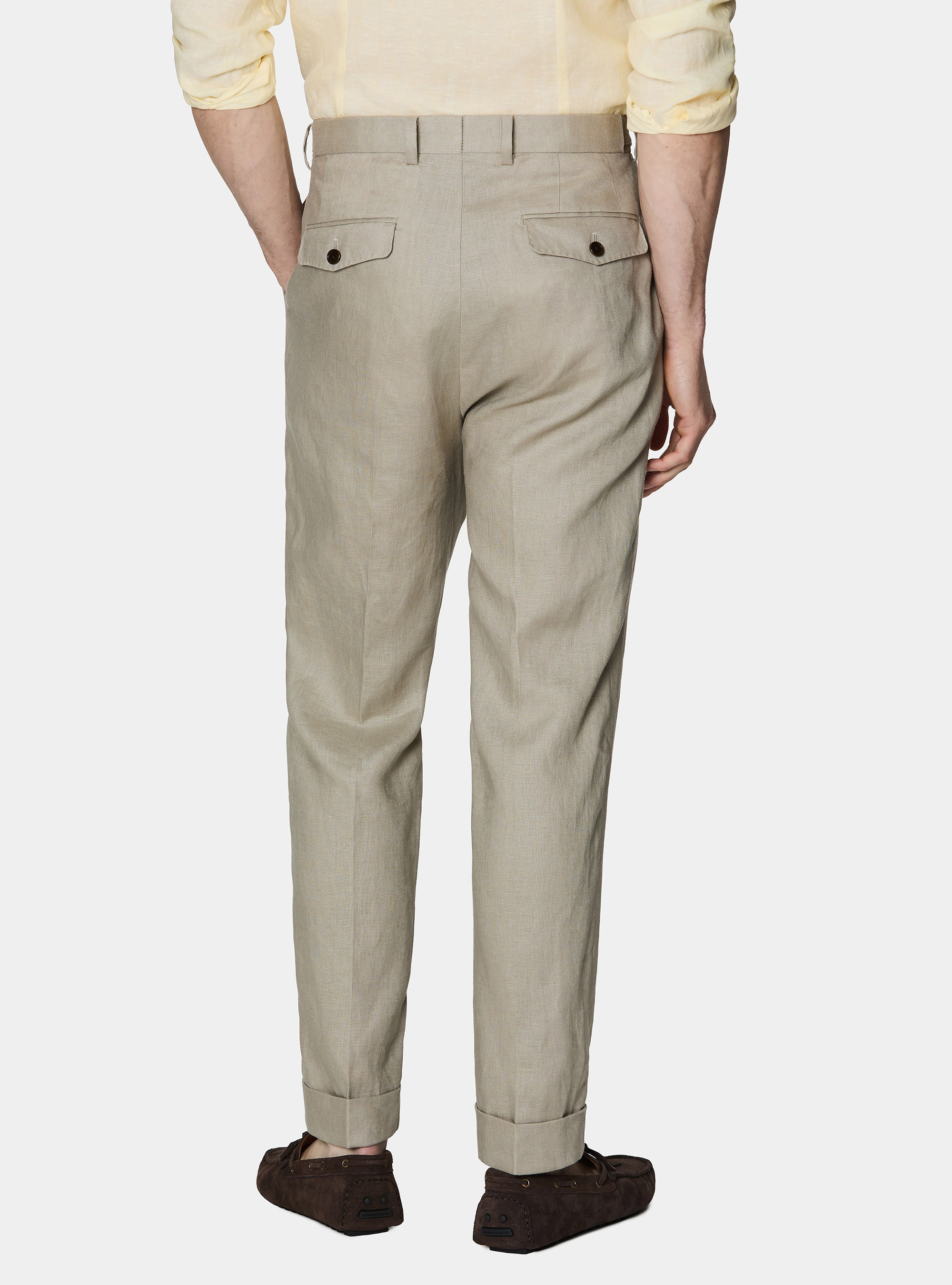 Pure linen double pleat trousers, SAND
