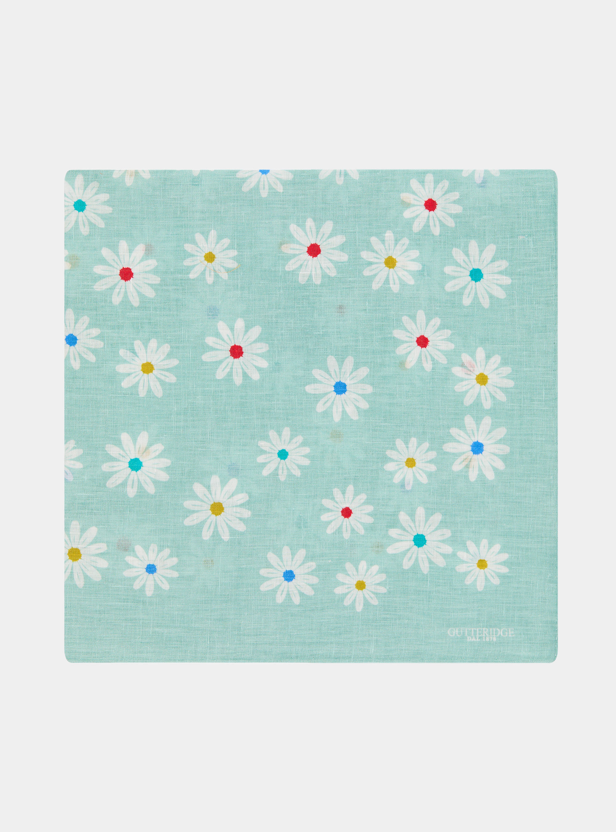 Foulard en lin imprim&eacute; fleurs, AZZURRO TIFFANY 0277C