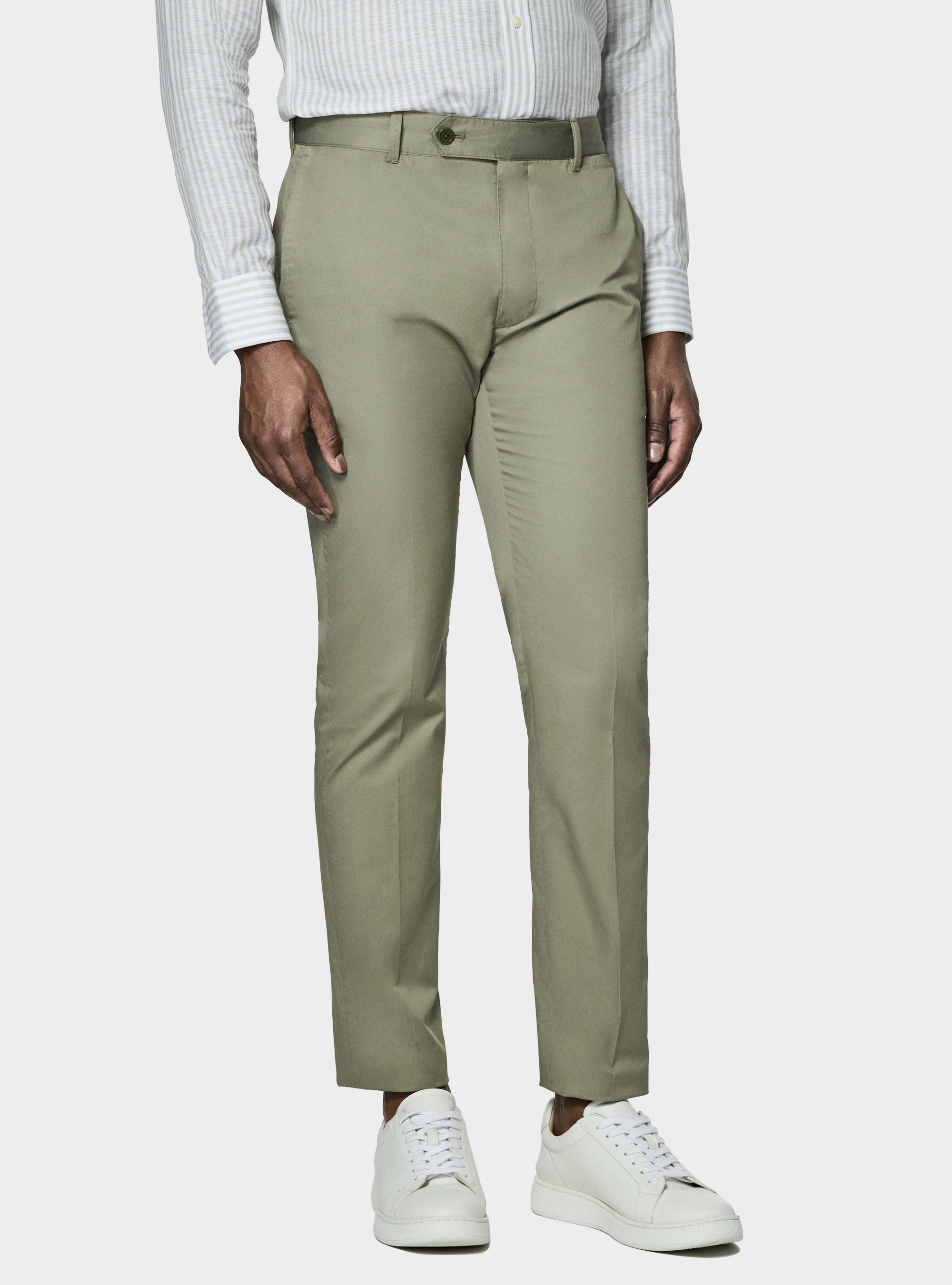Pantalon chino slim en serg&eacute; l&eacute;ger, SALVIA 0602C