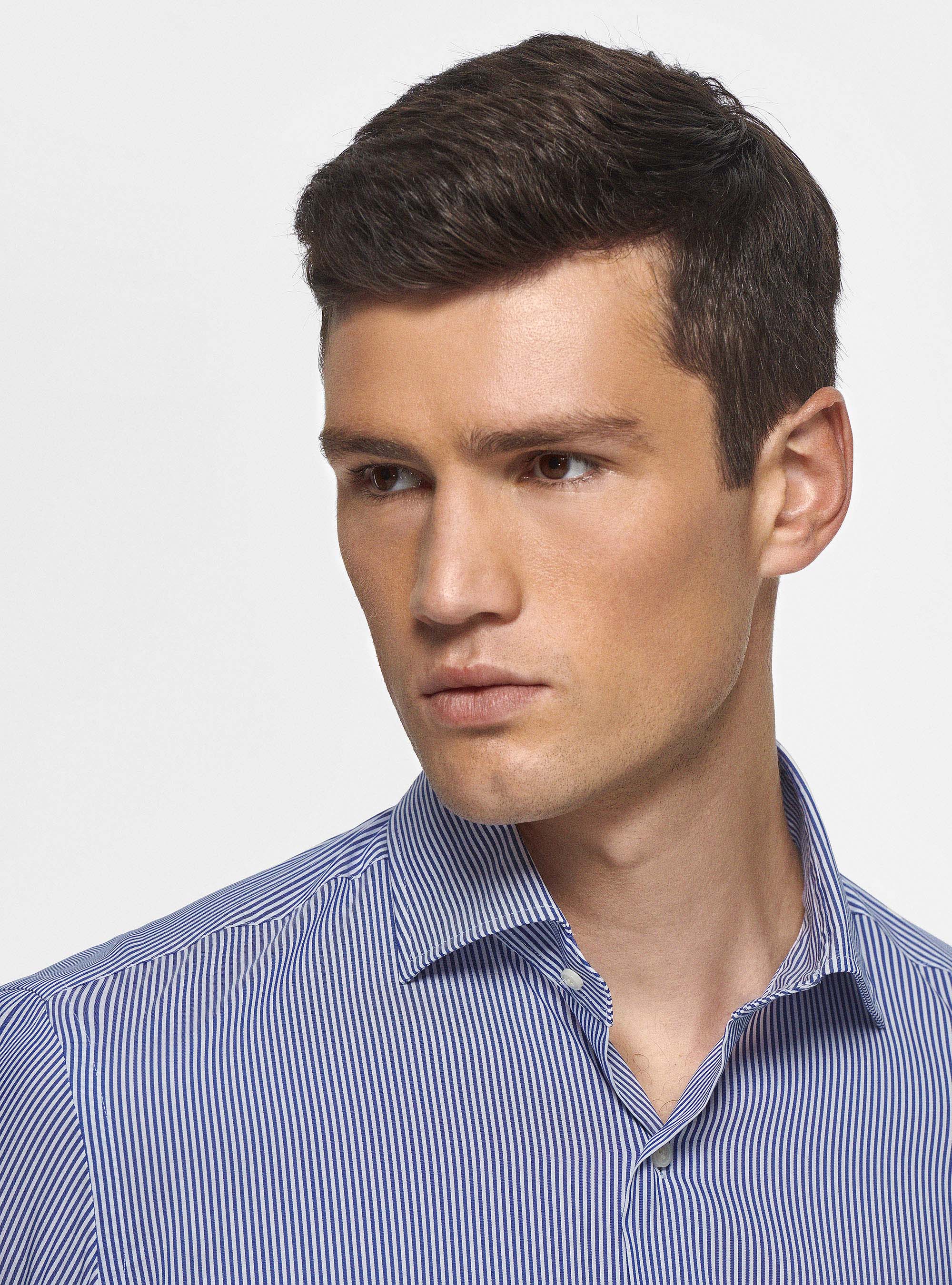 Chemise &agrave; rayures en popeline stretch, BLEU