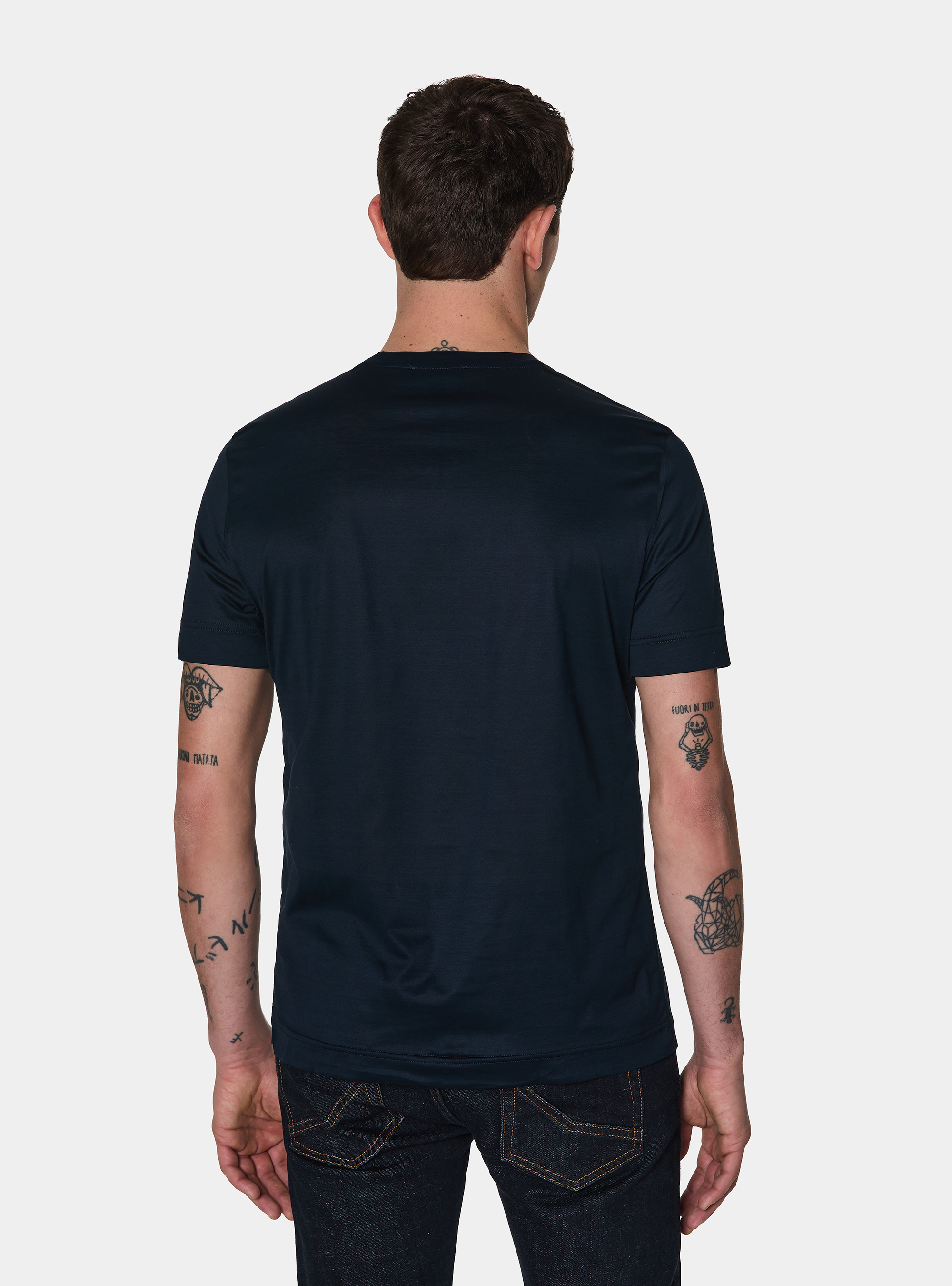 T-shirt mezza manica in filo di Scozia, BLU NAVY