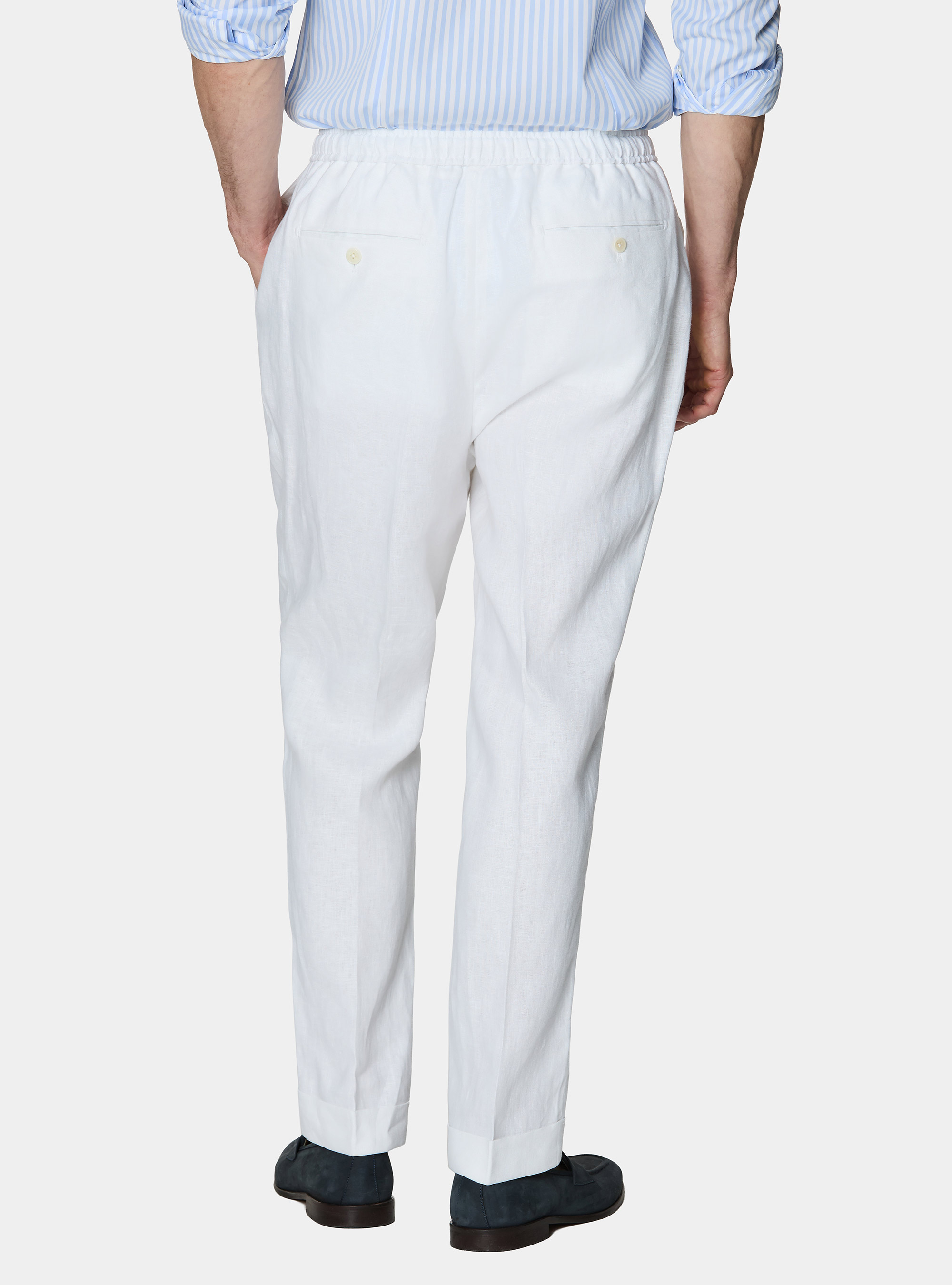 Pure linen trousers with pleat and drawstring, WHITE