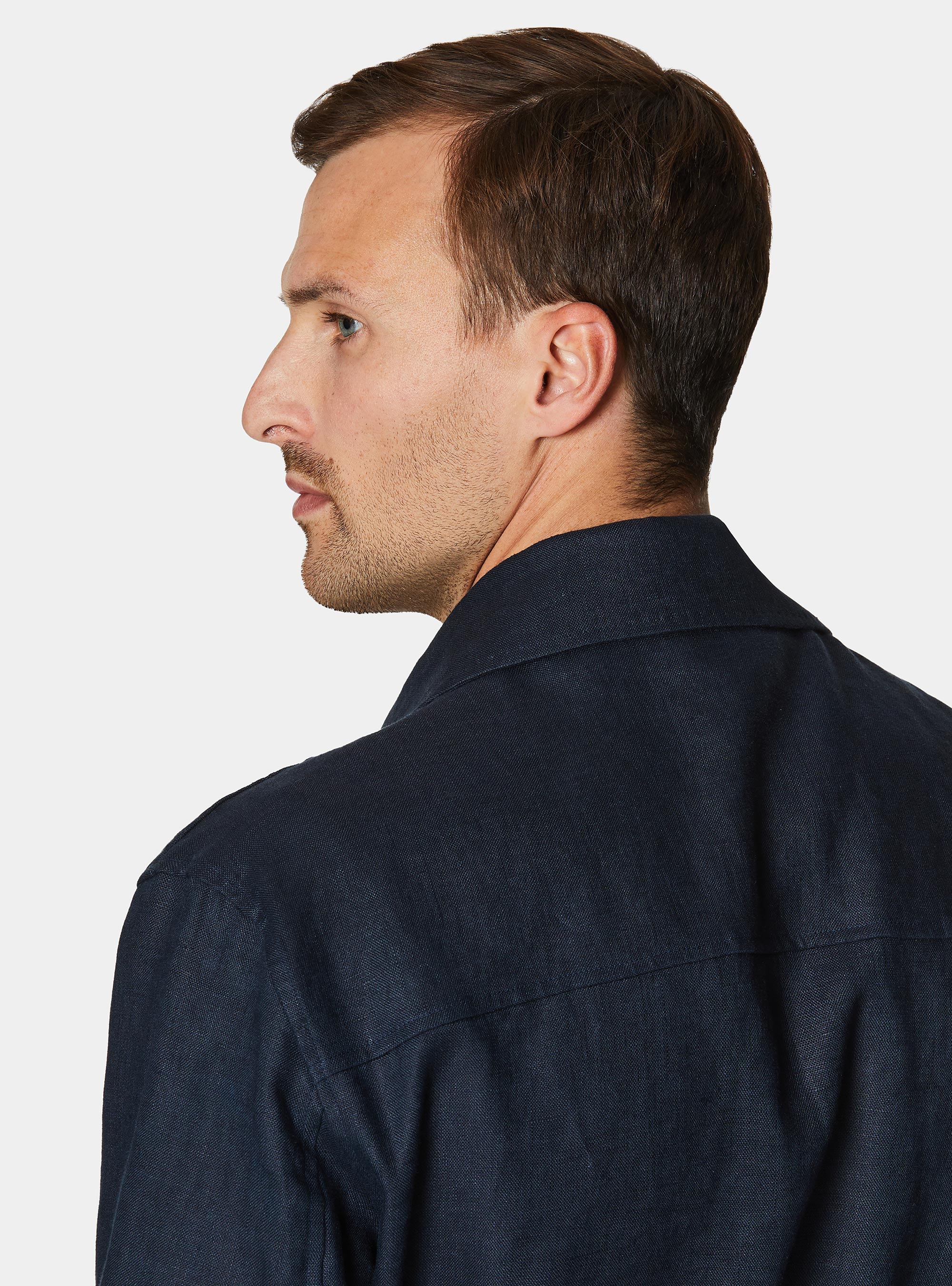 Pure linen shirt blazer with drawstring, NAVY BLUE
