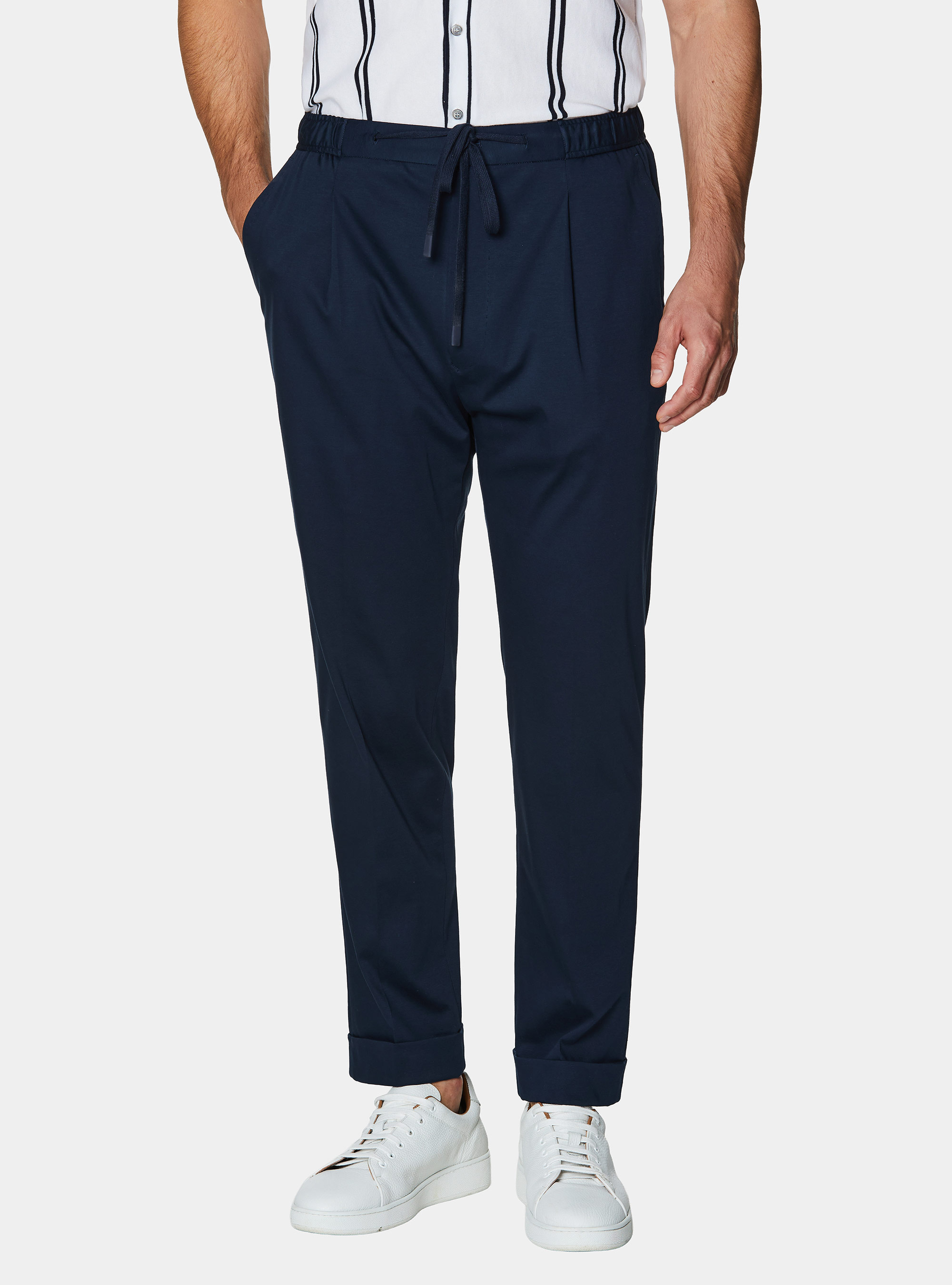 Technical cotton jersey drawstring trousers, NAVY BLUE