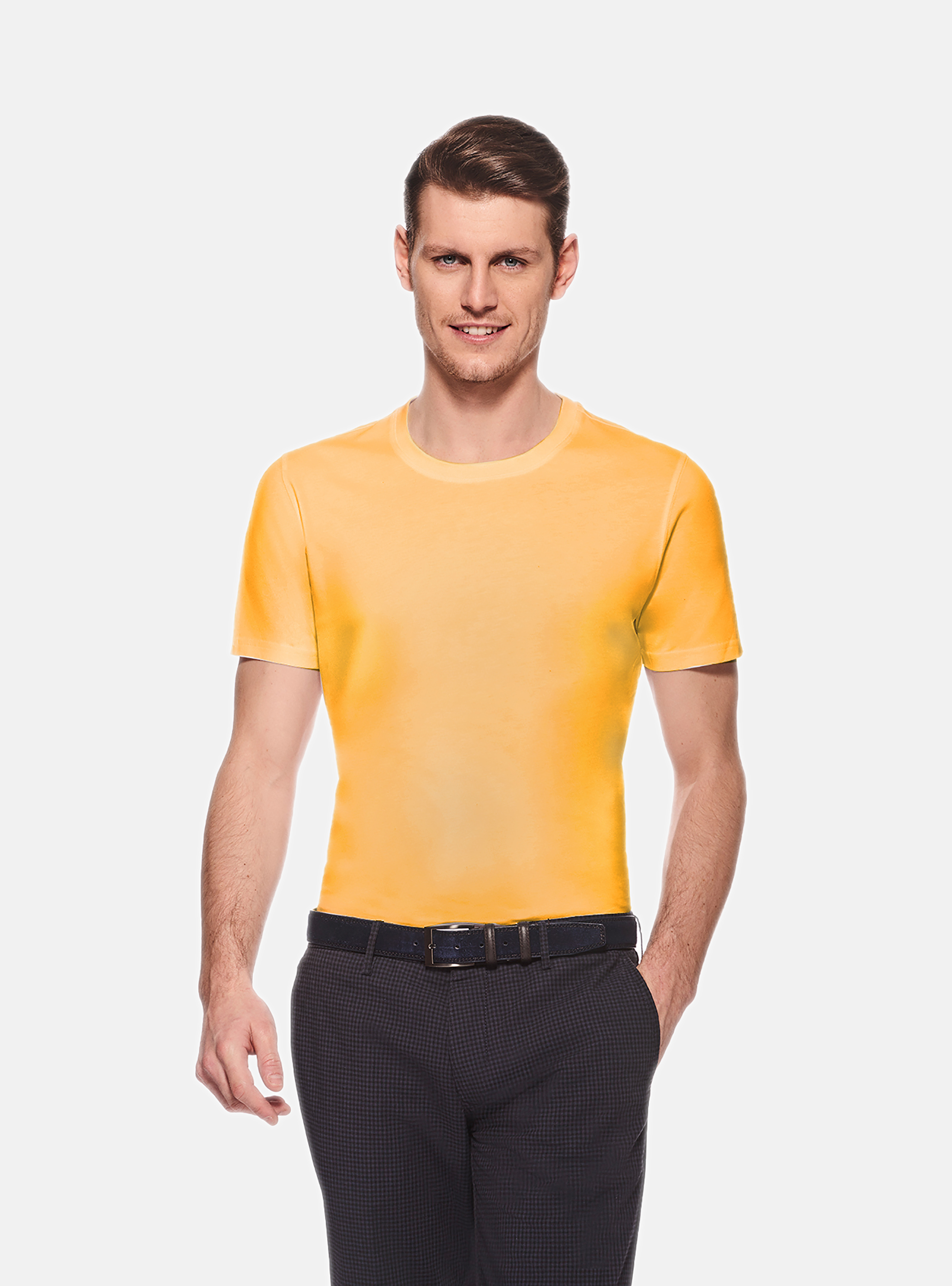 Cotton jersey half sleeve t-shirt, YELLOW