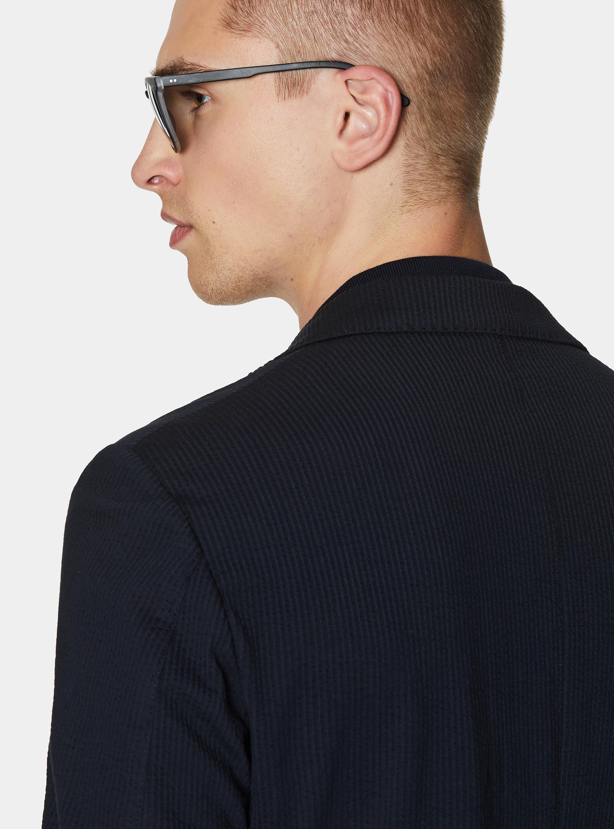 Technical cotton stretch blazer, NAVY BLUE