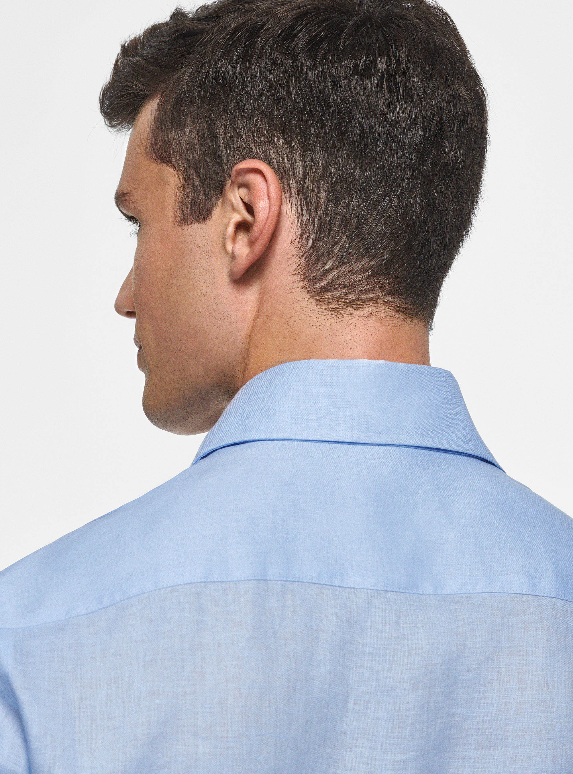 Italian collar shirt in pure linen, LIGHT BLUE