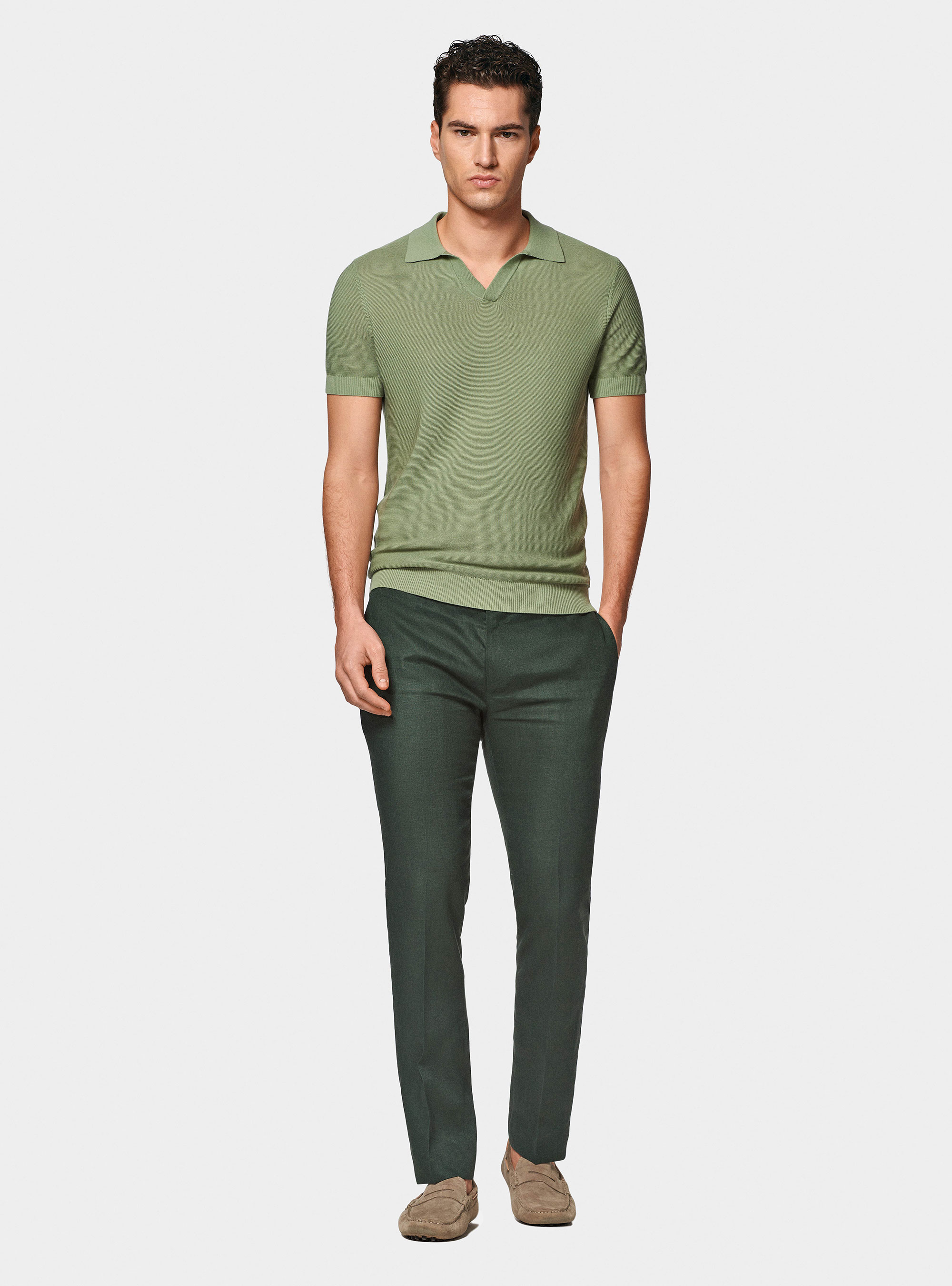 Pure linen suit trousers, GREEN