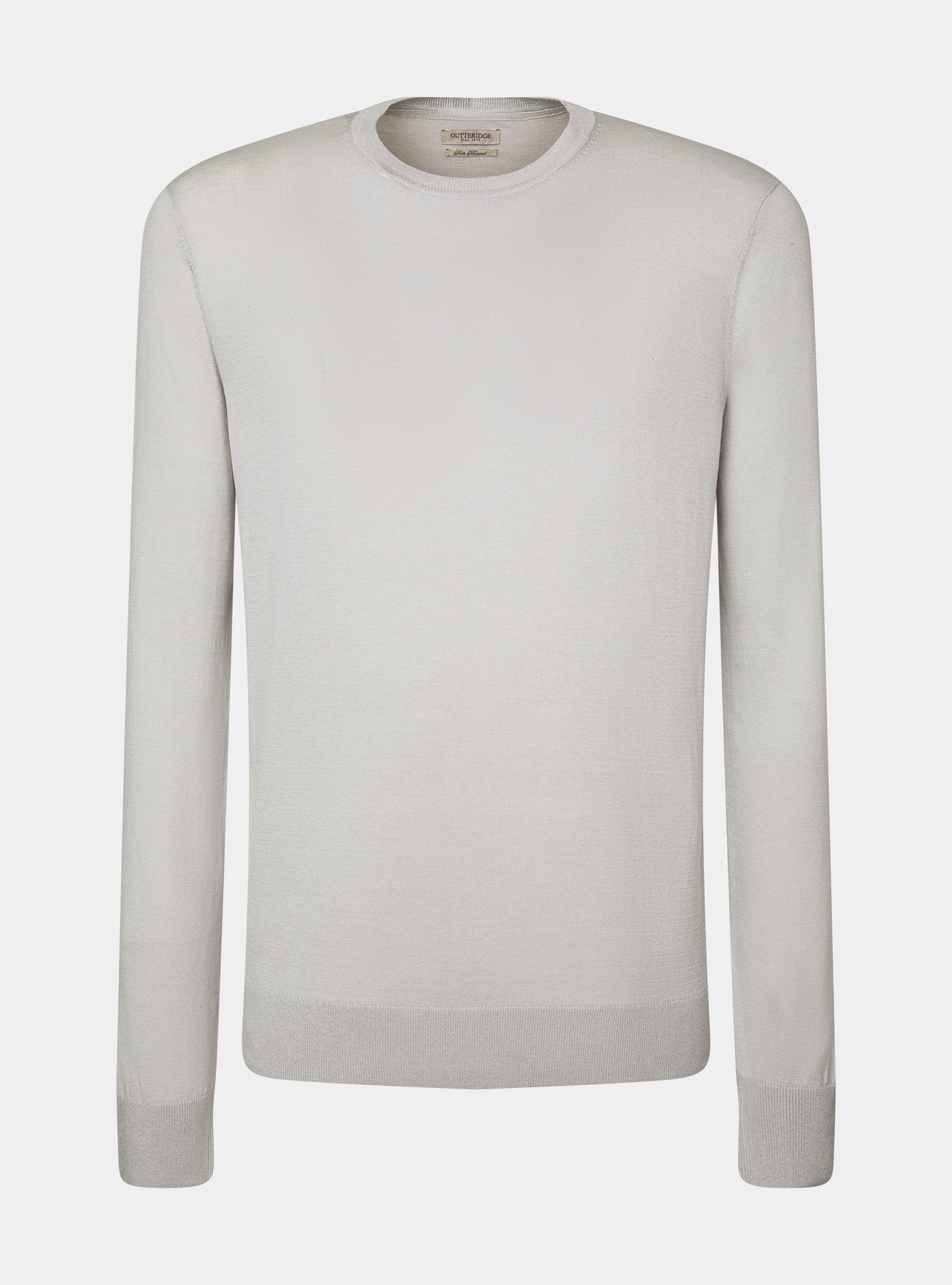 Pullover mit Rundhalsausschnitt aus Seide und Baumwolle, GRIGIO CHIARO MEL 0150C