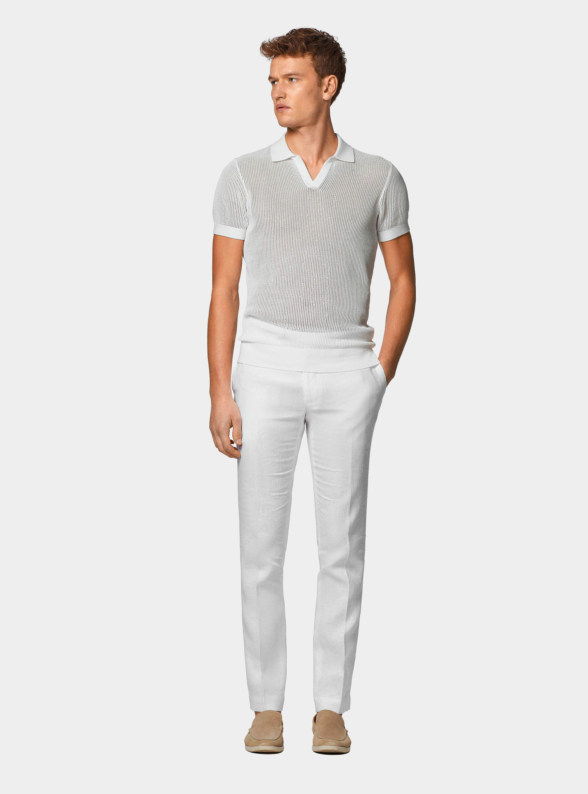 Pantalon de costume en pur lin, BLANC