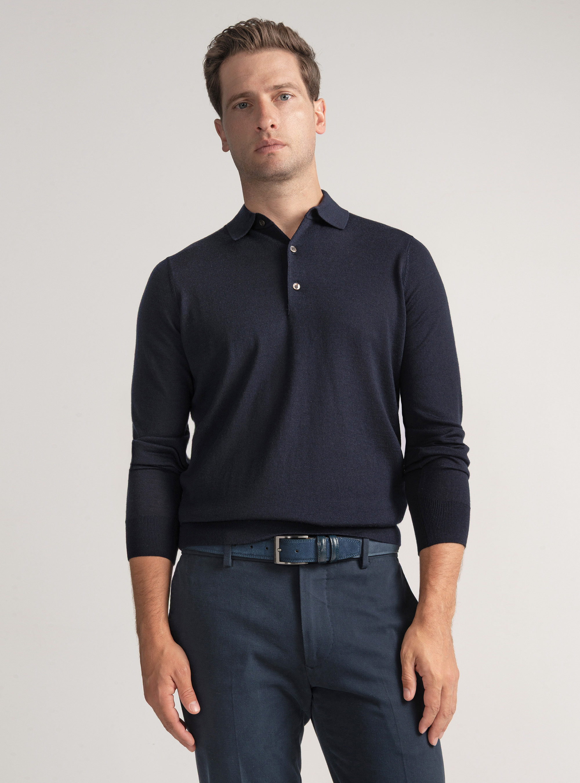 Extra-fine merino wool polo shirt, NAVY BLUE