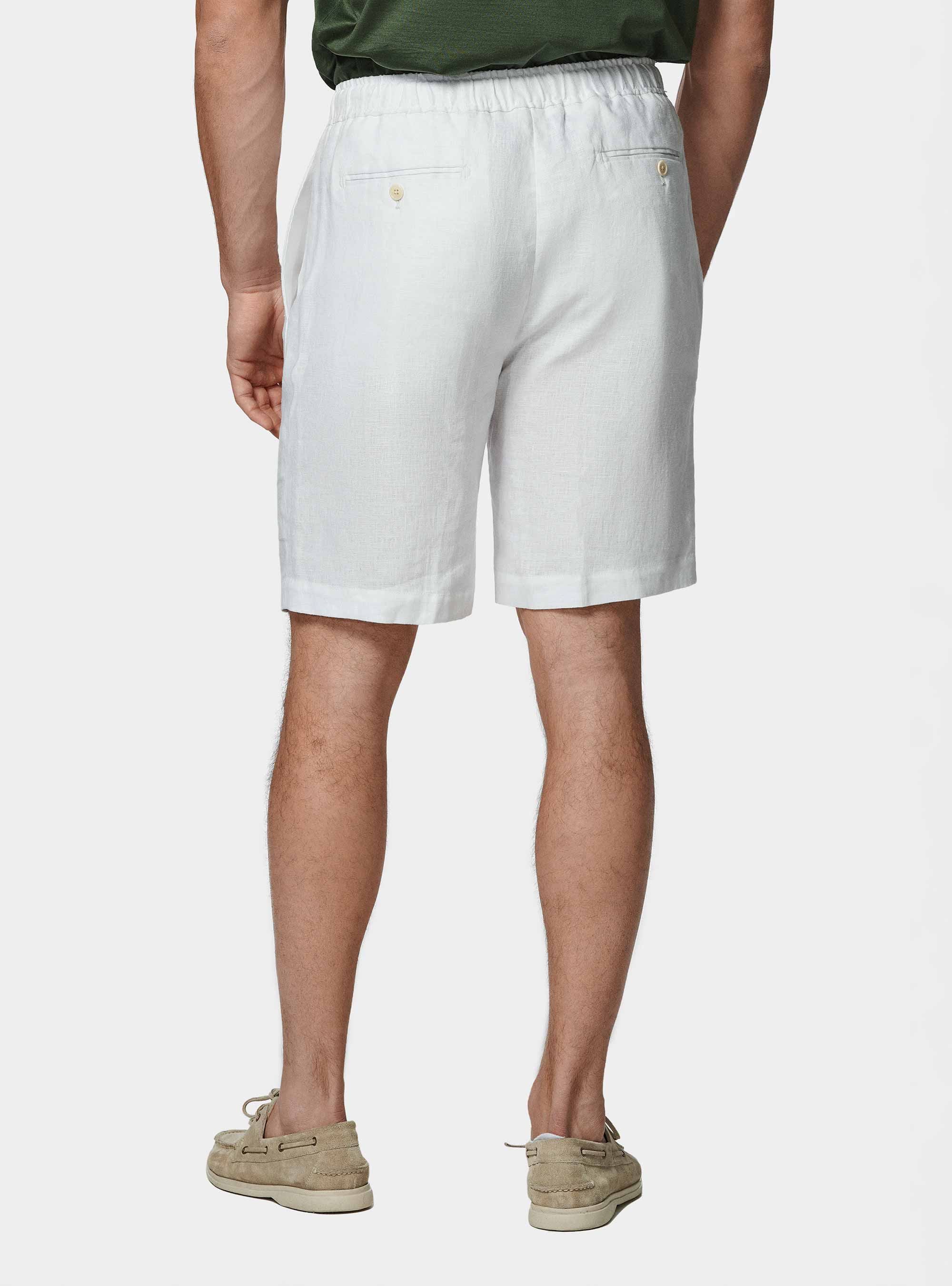 Pure linen bermuda shorts with elastic band, WHITE