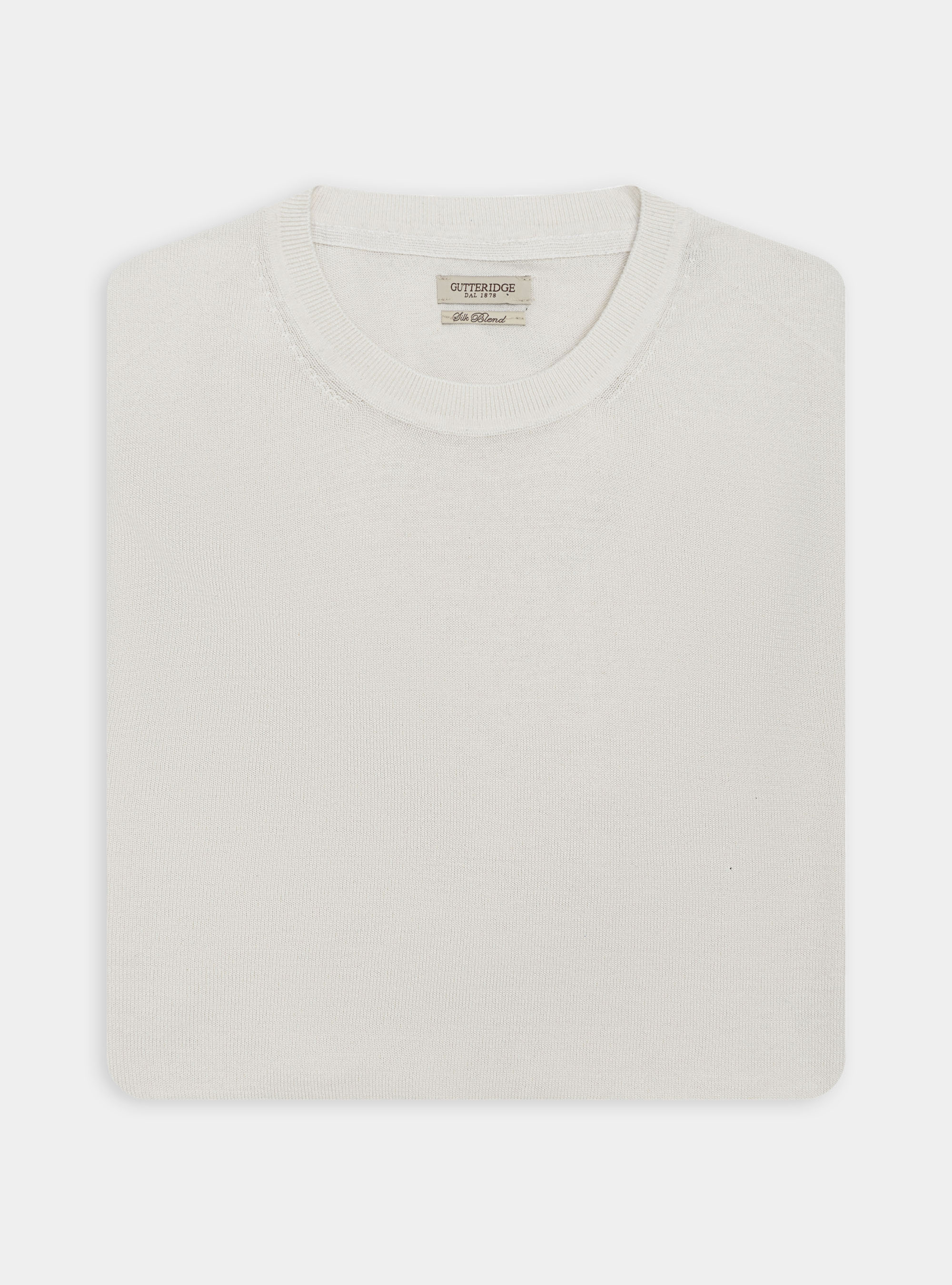 Punto de seda y algod&oacute;n con cuello redondo, BLANCO