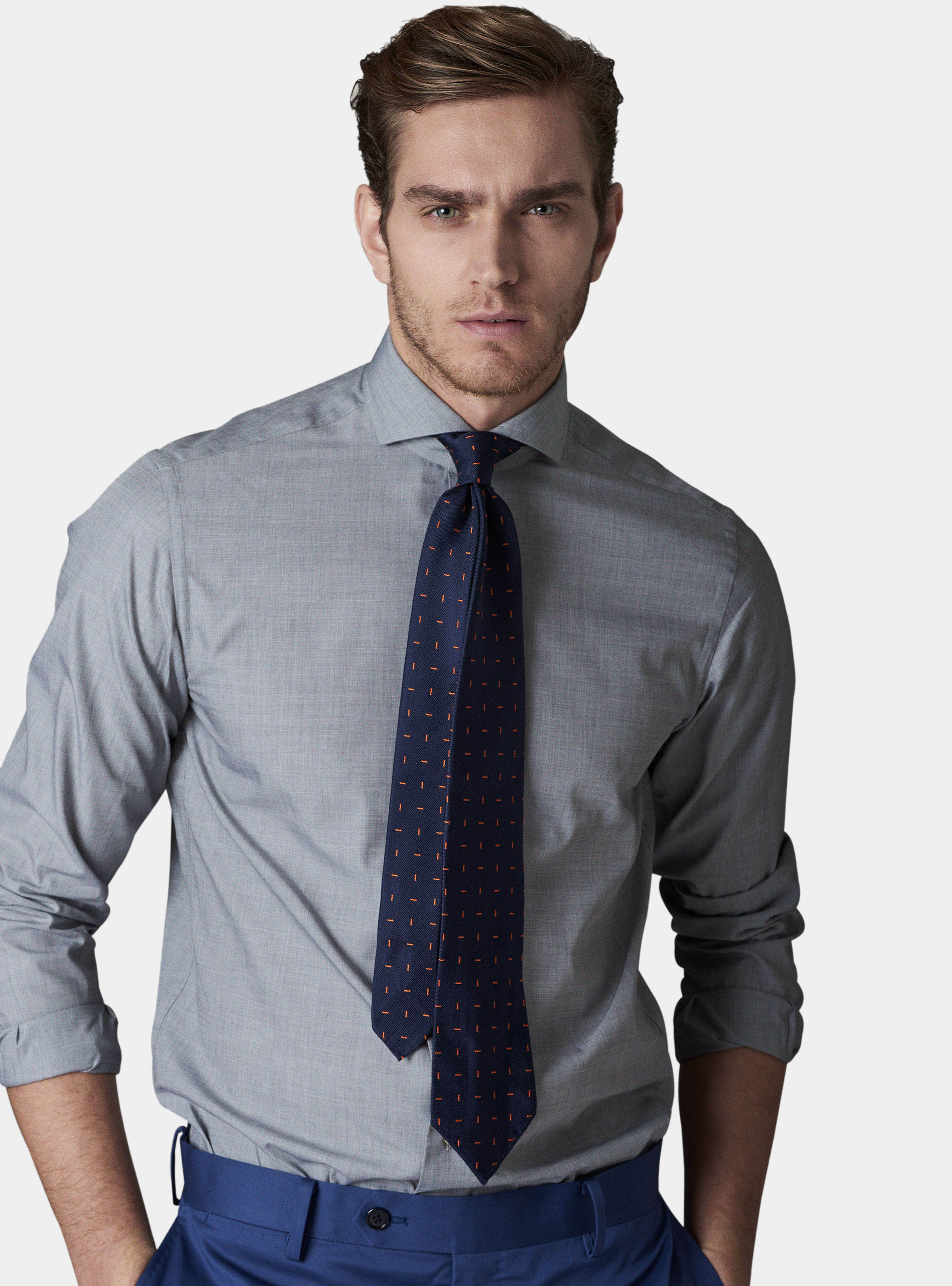 "Fil a fil" french collar shirt, LIGHT GREY MELANGE