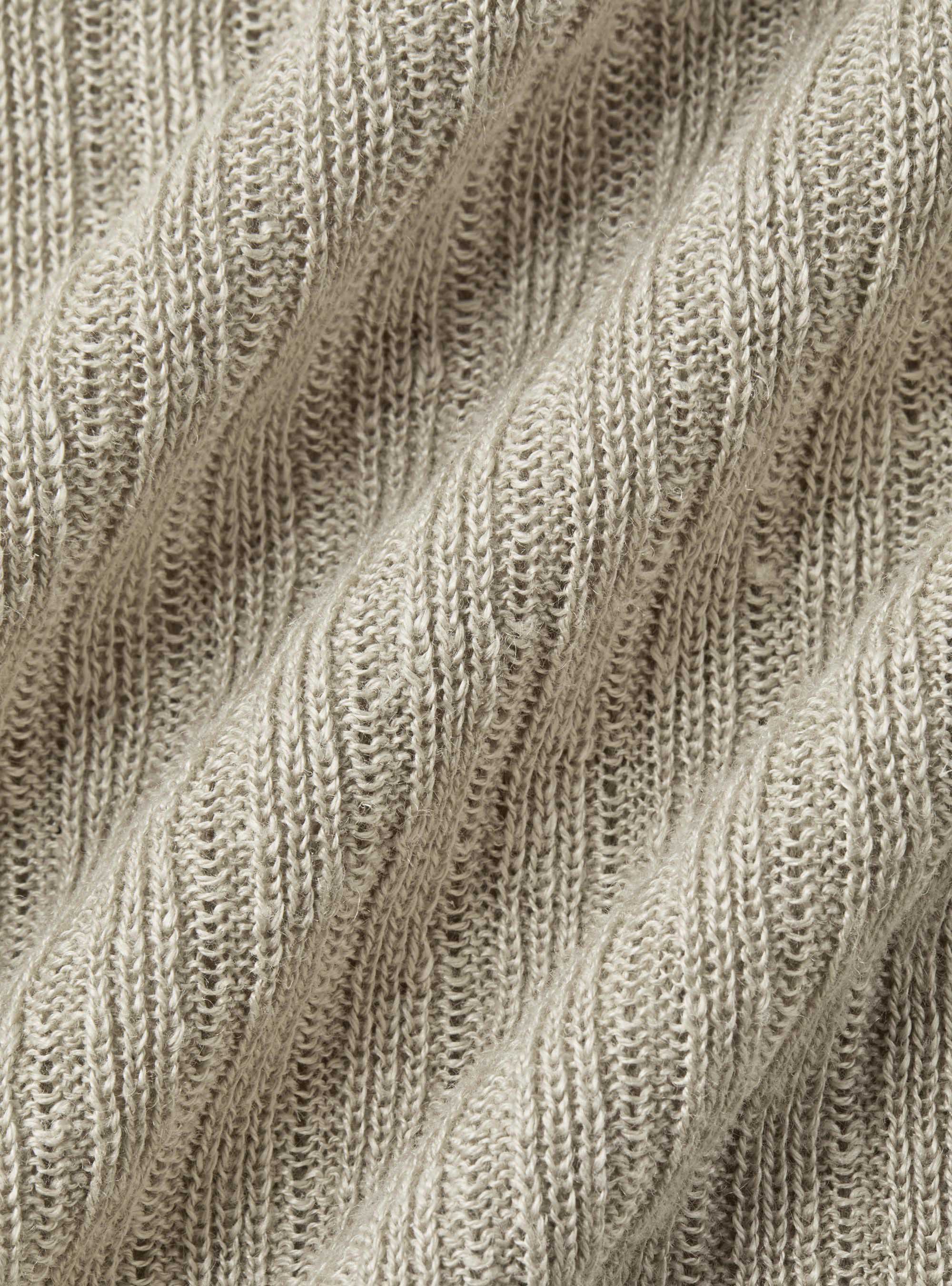 Pure linen ribbed crew neck sweater, SAND