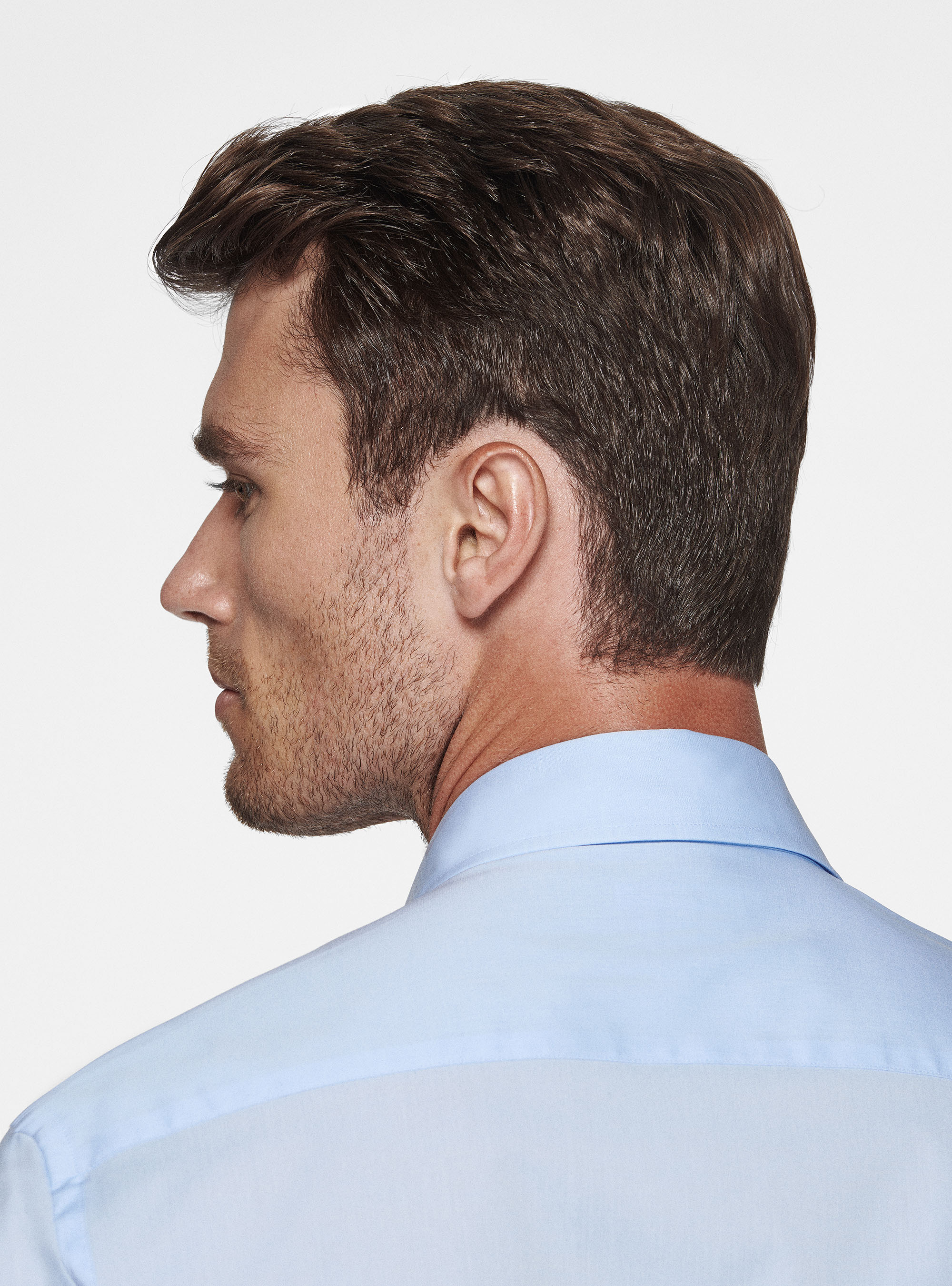 Camicia in popeline stretch, AZZURRO