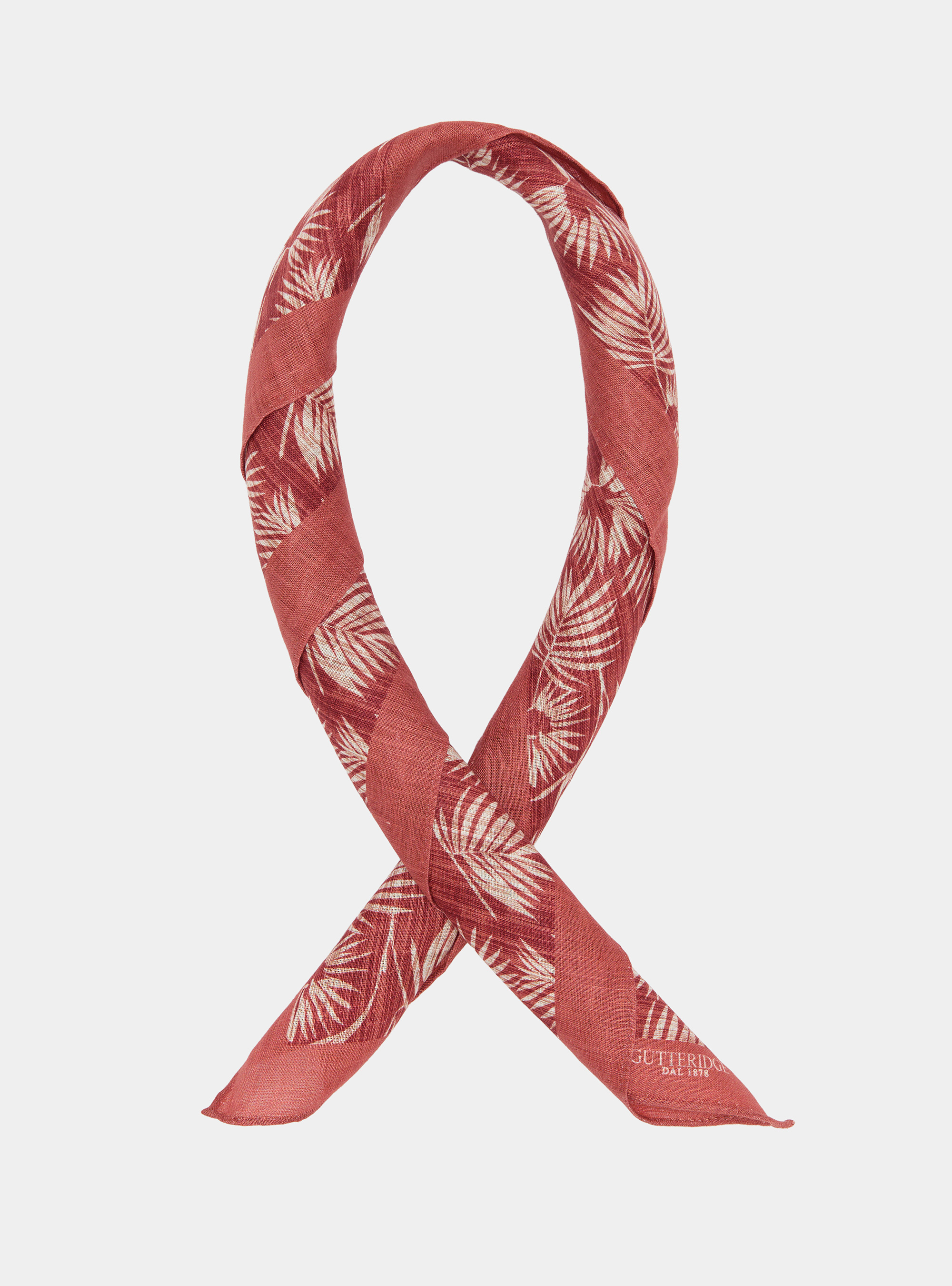 Linen foulard with leaf pattern, TERRACOTTA