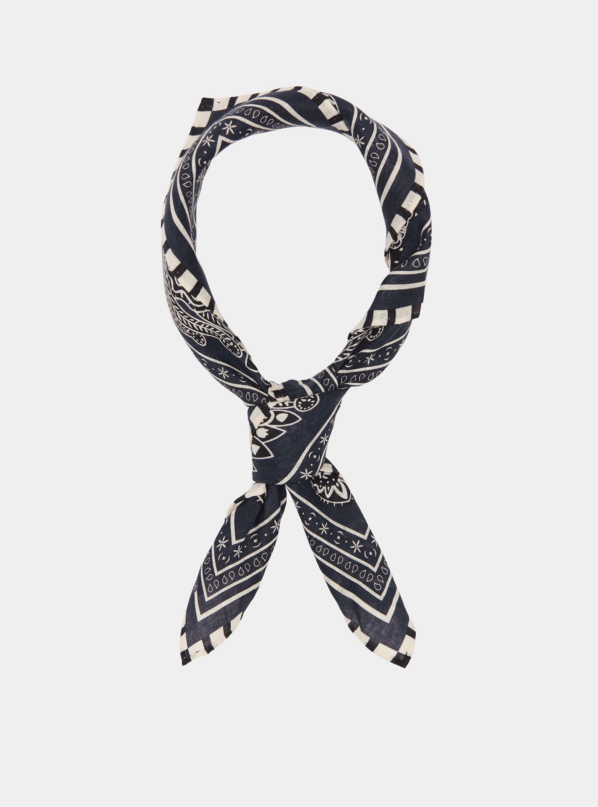 Bandana-style patterned linen foulard, NAVY BLUE