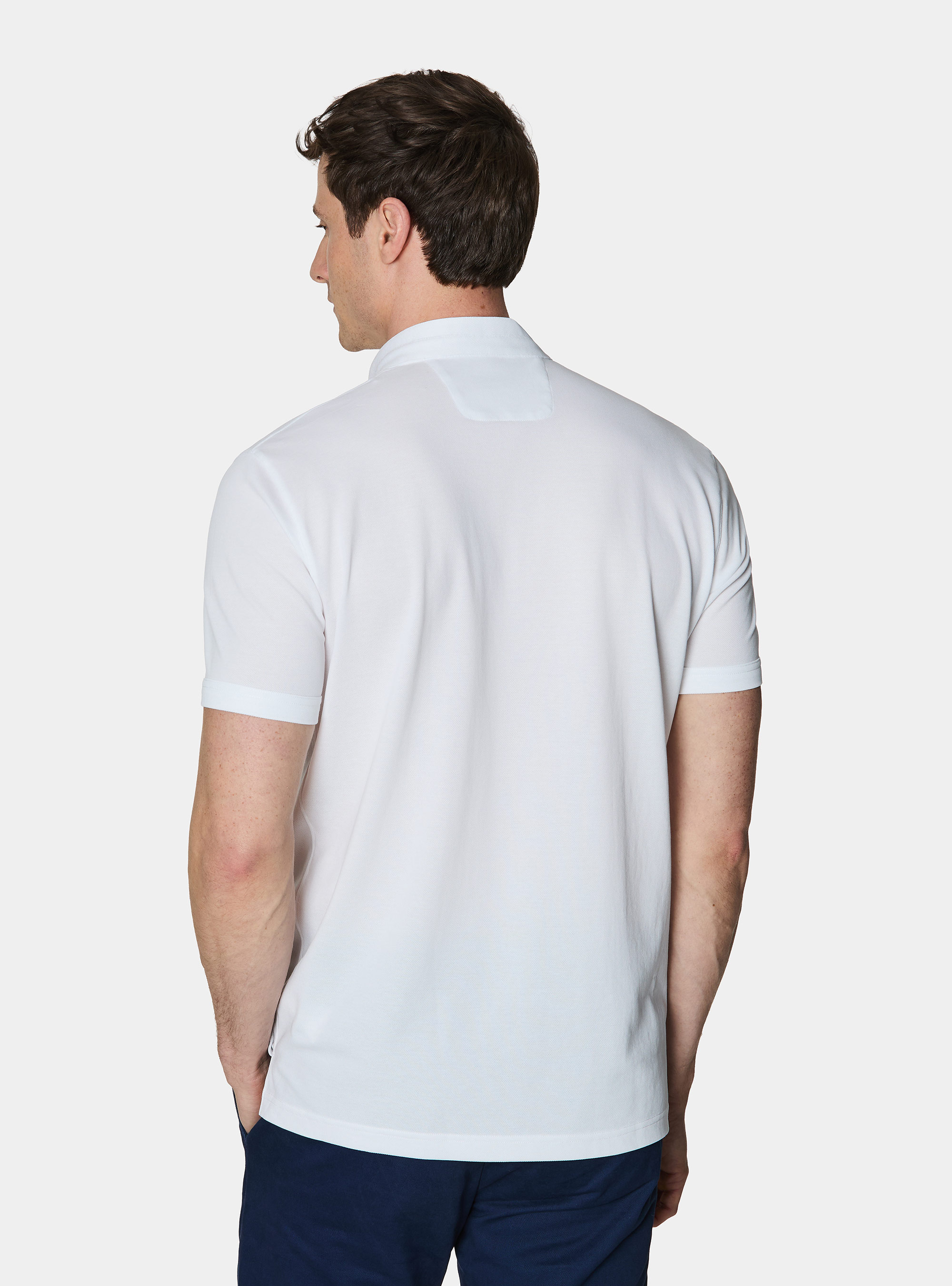 Polo collo coreano in misto cotone stretch, BIANCO