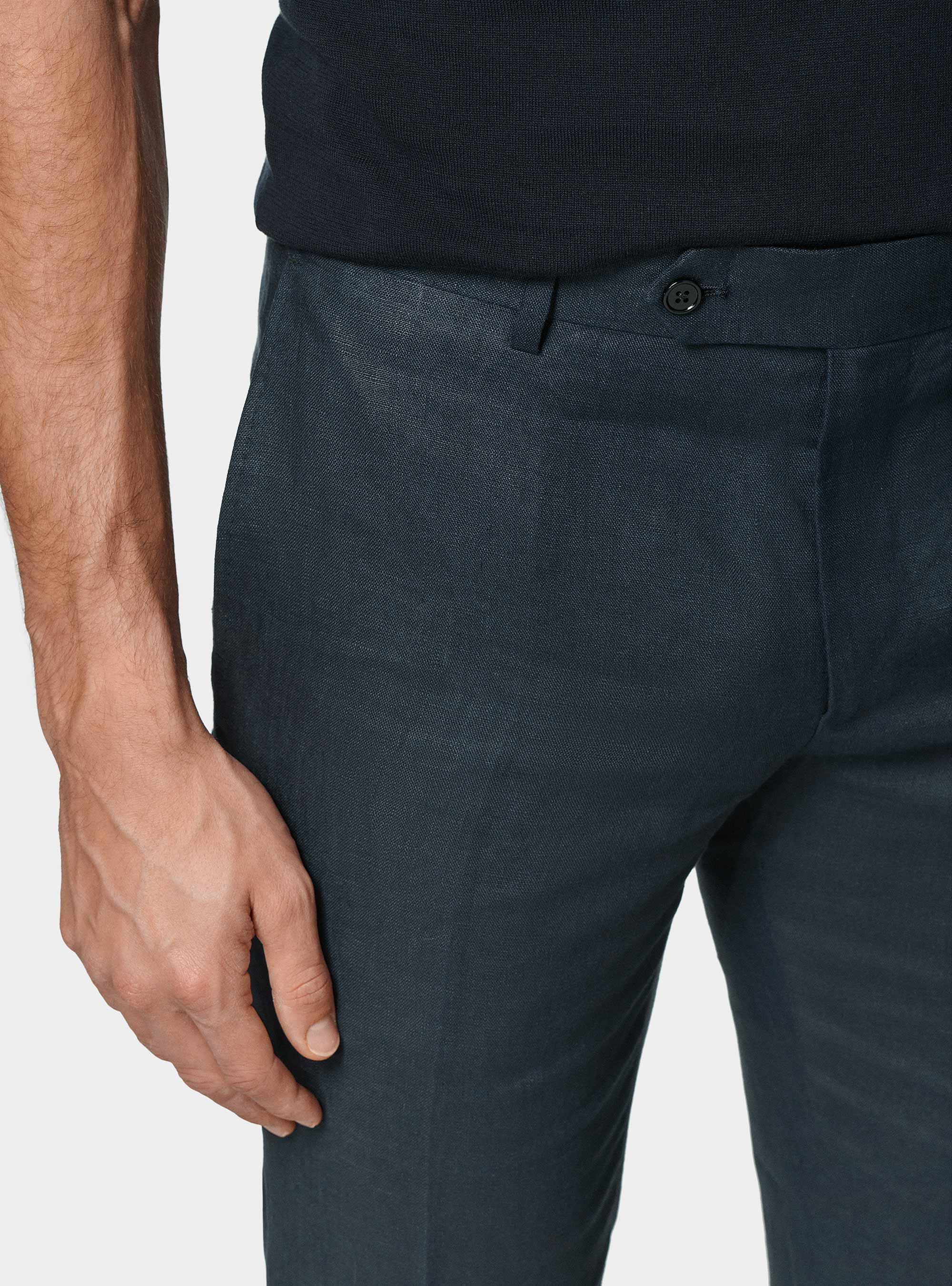 Pure linen suit trousers, NAVY BLUE
