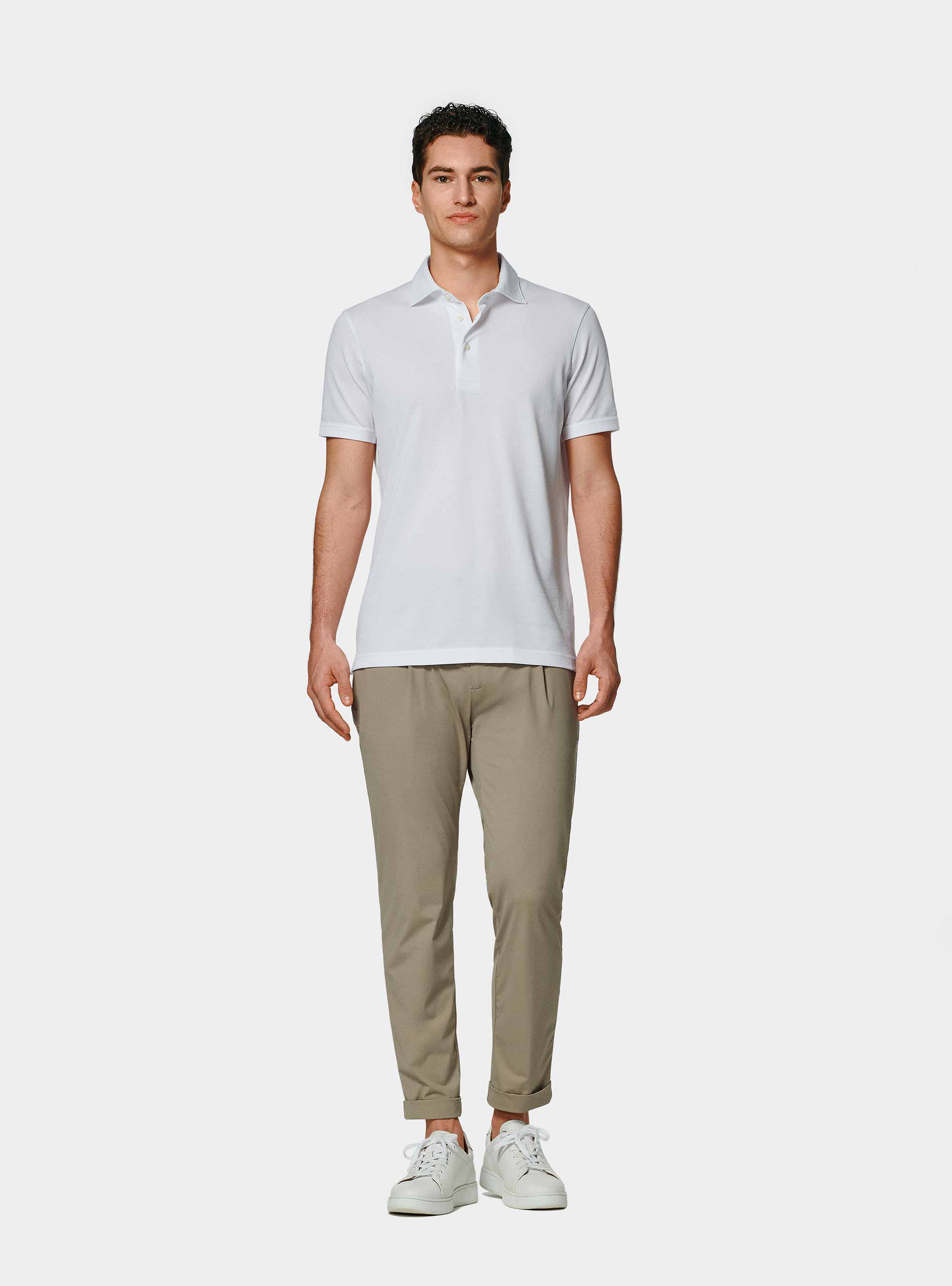 Polo GT01 in piquet stretch, BIANCO