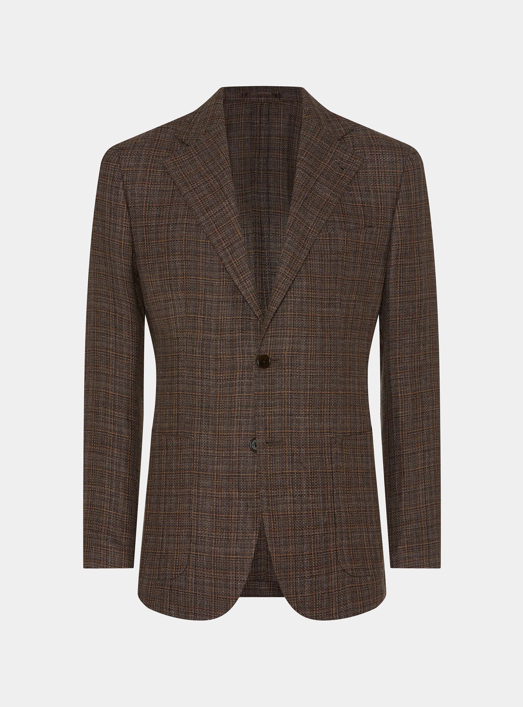 Patterned blazer in linen and wool, BROWN