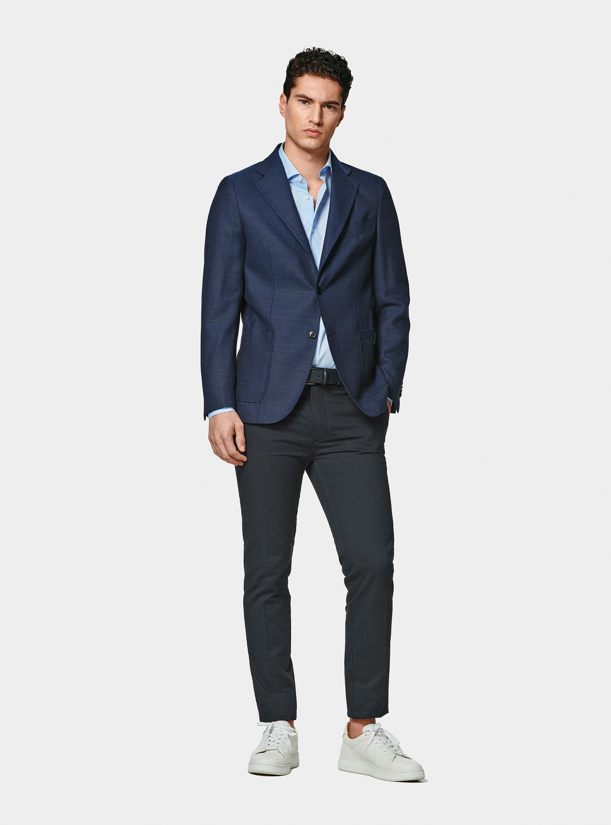 Micro-textured pure wool blazer, BLUE
