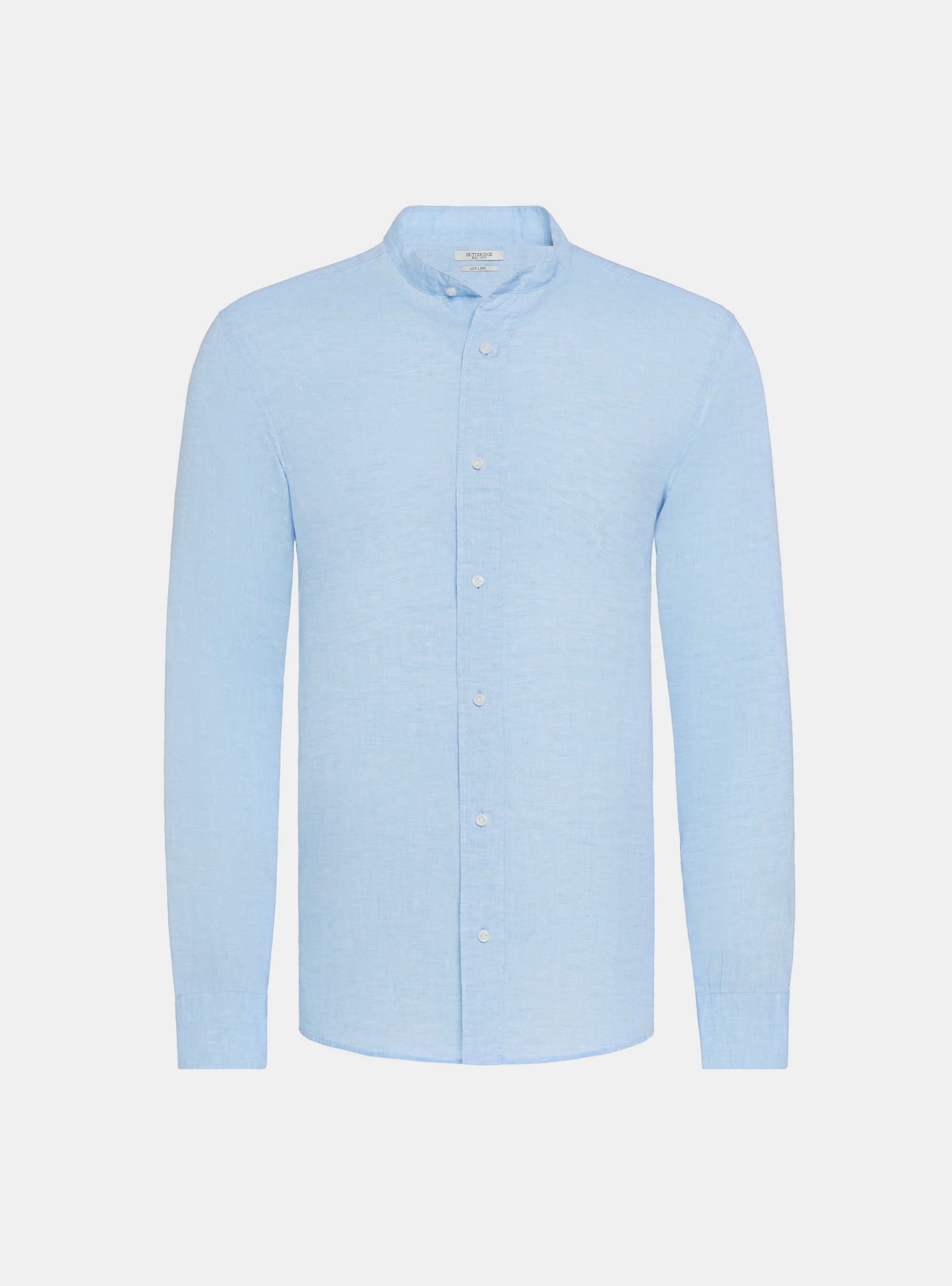 Camicia coreana in puro lino, AZZURRO