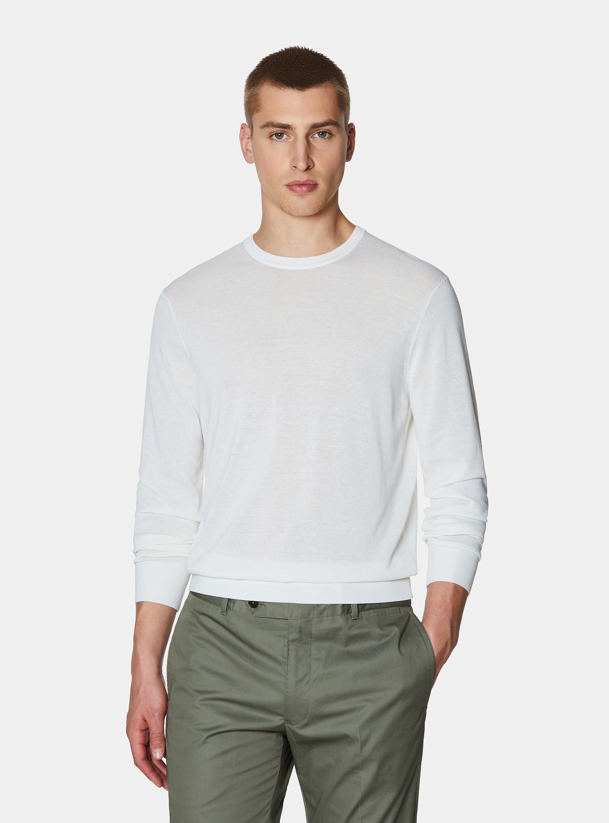 Cotton and silk crew neck sweater, WHITE