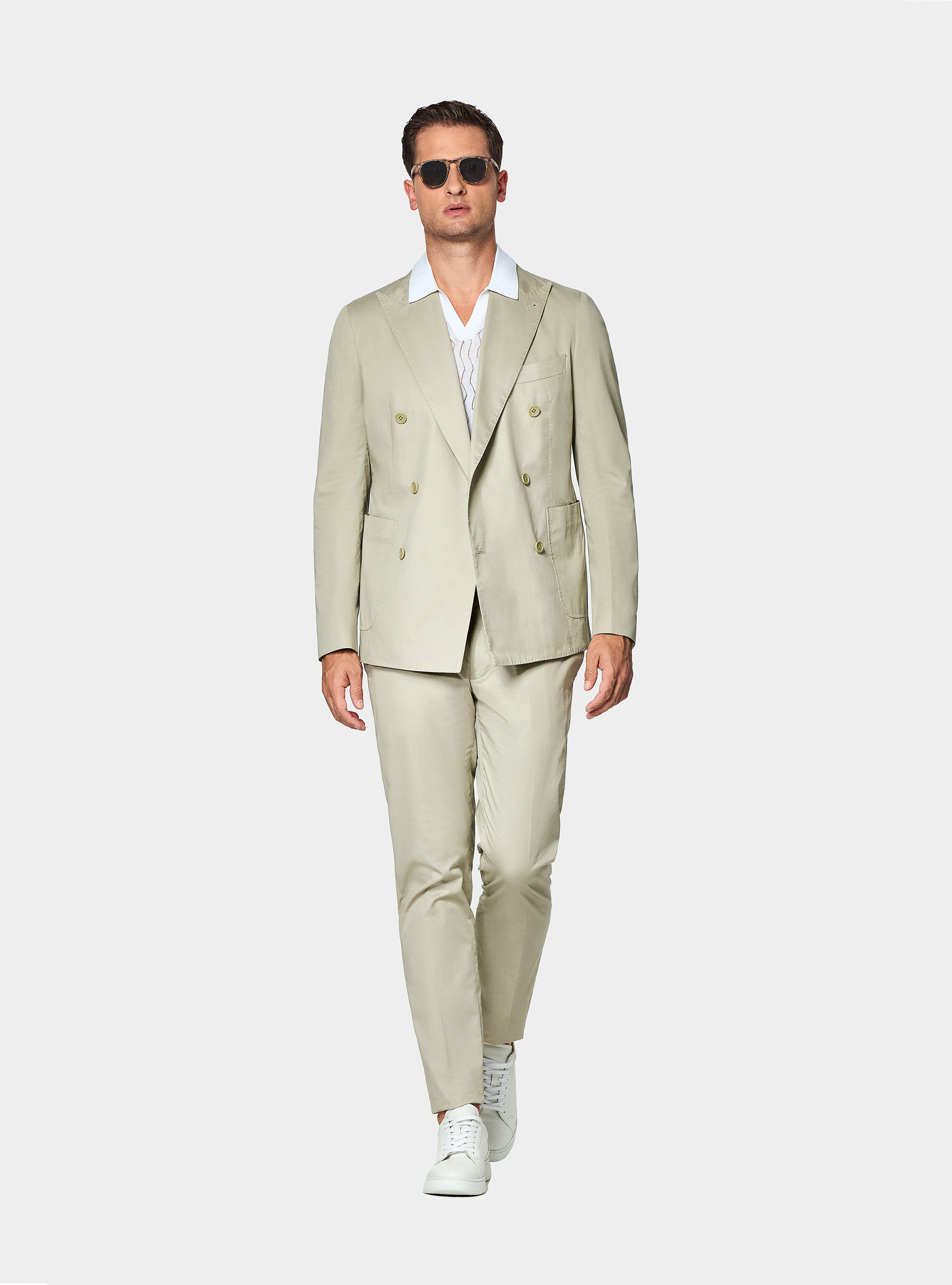 Double-breasted blazer in cotton poplin, ECRU