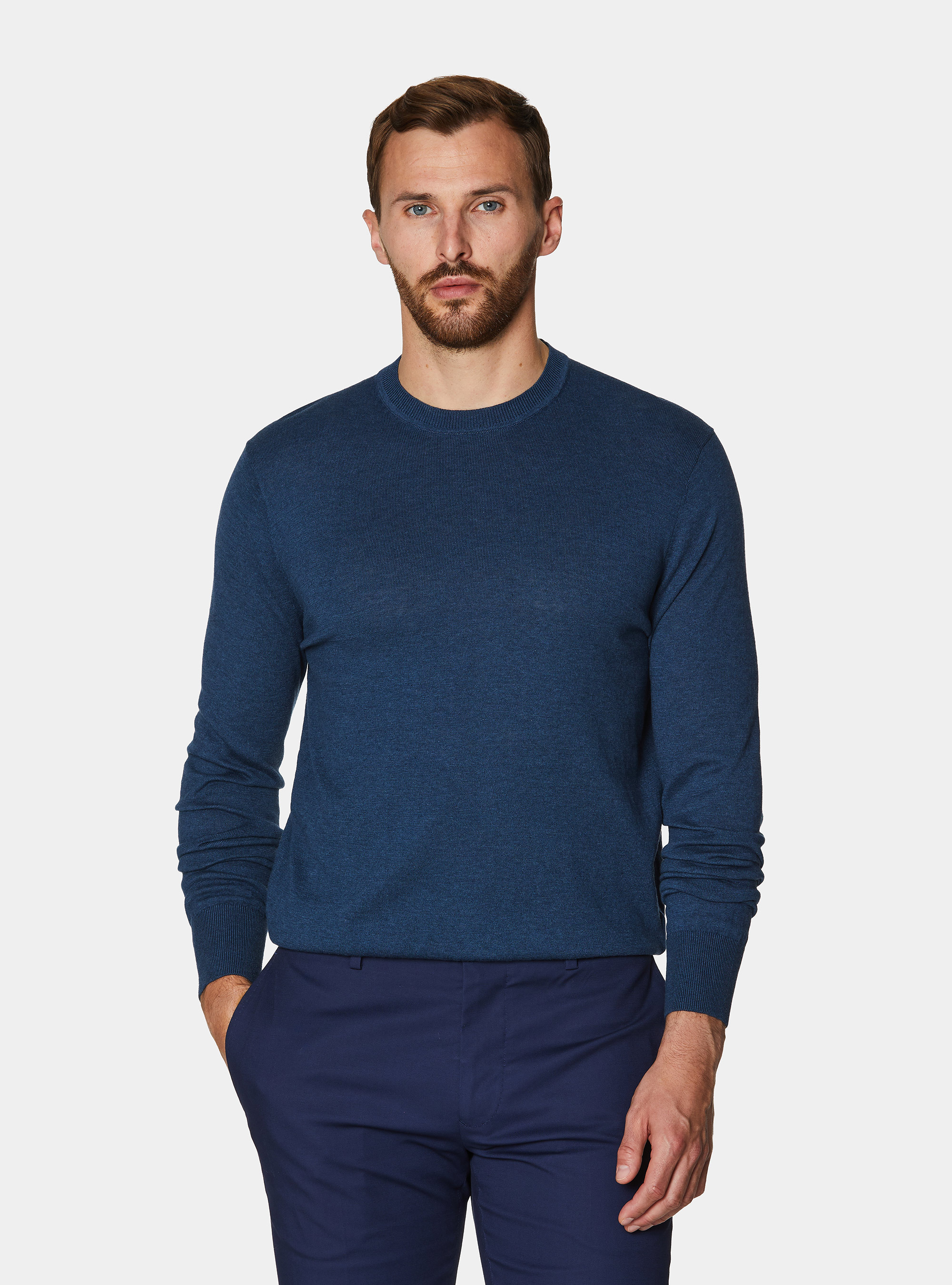 Cotton silk and cashmere crew neck sweater, INK