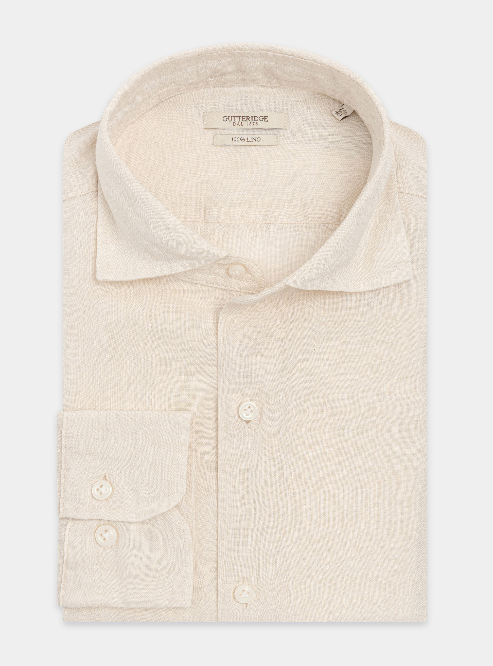 Camicia collo semi francese in puro lino, ECRU