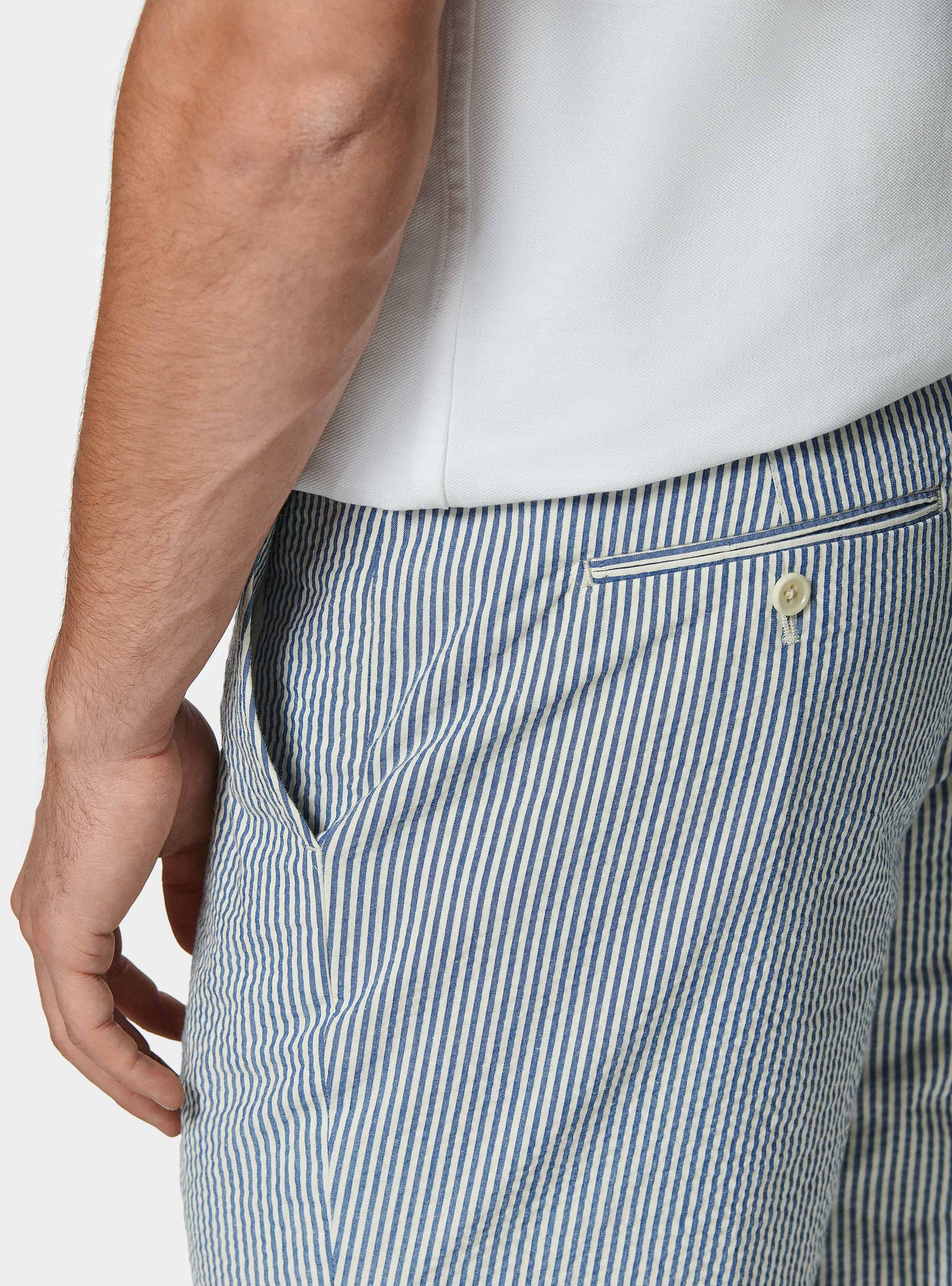 Bermuda seersucker in cotone stretch, BLU