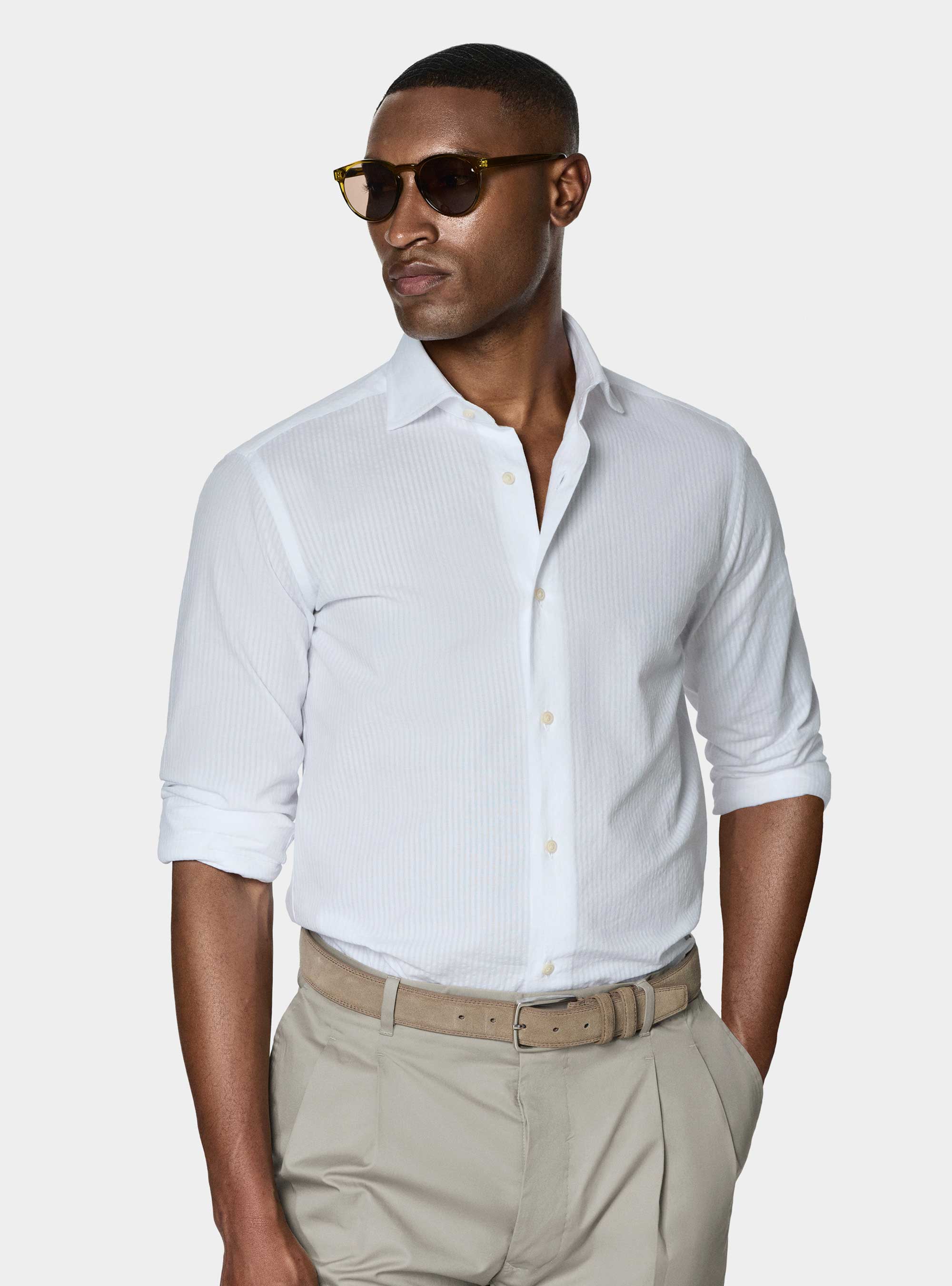 Pure cotton seersucker shirt, WHITE
