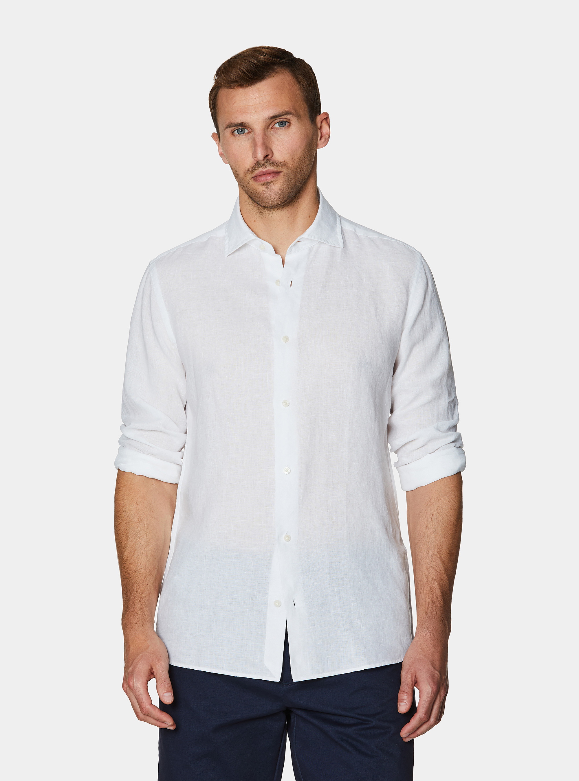 Camisa de lino puro, BLANCO