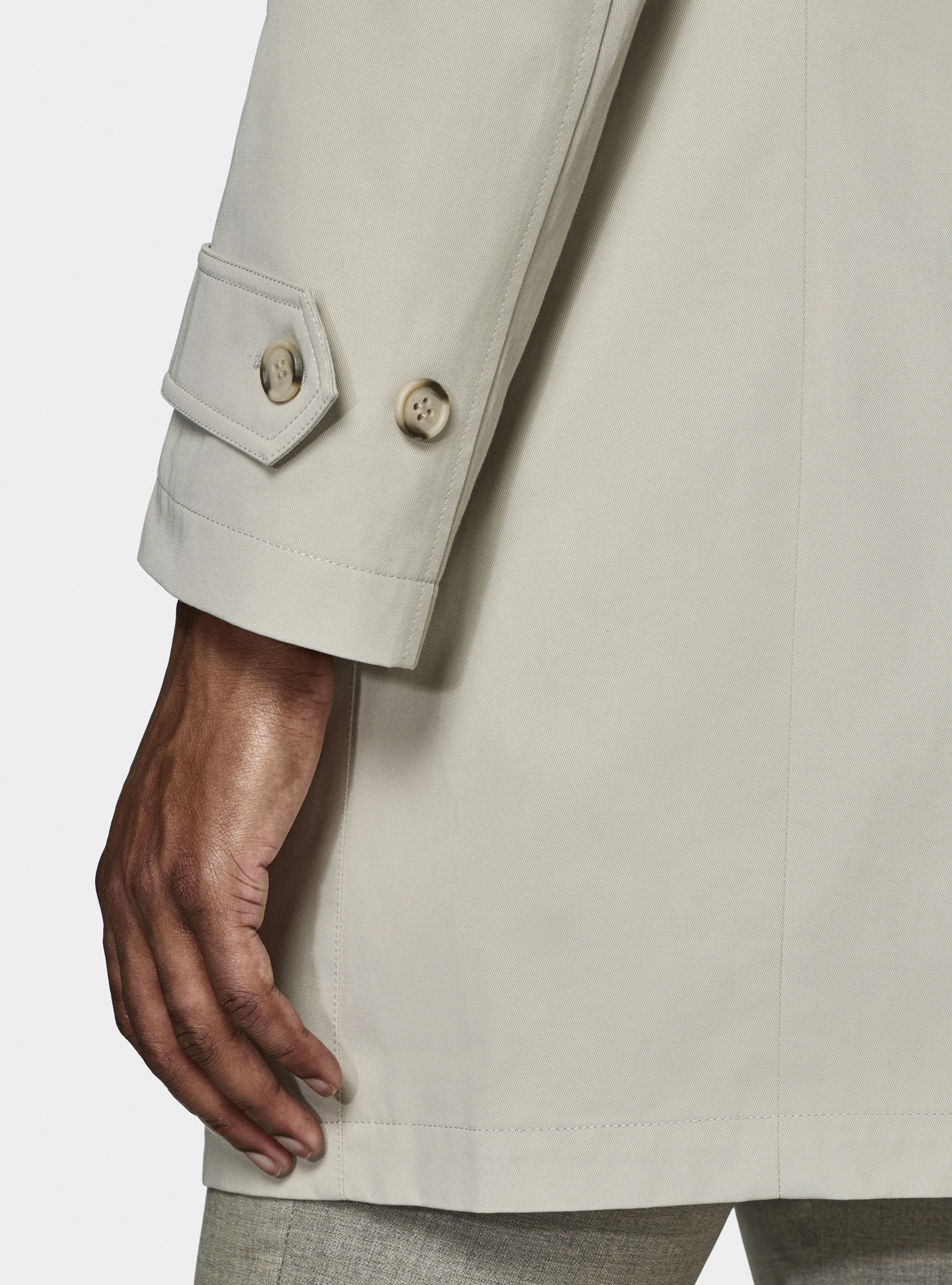Single-breasted raincoat in cotton blend, ECRU