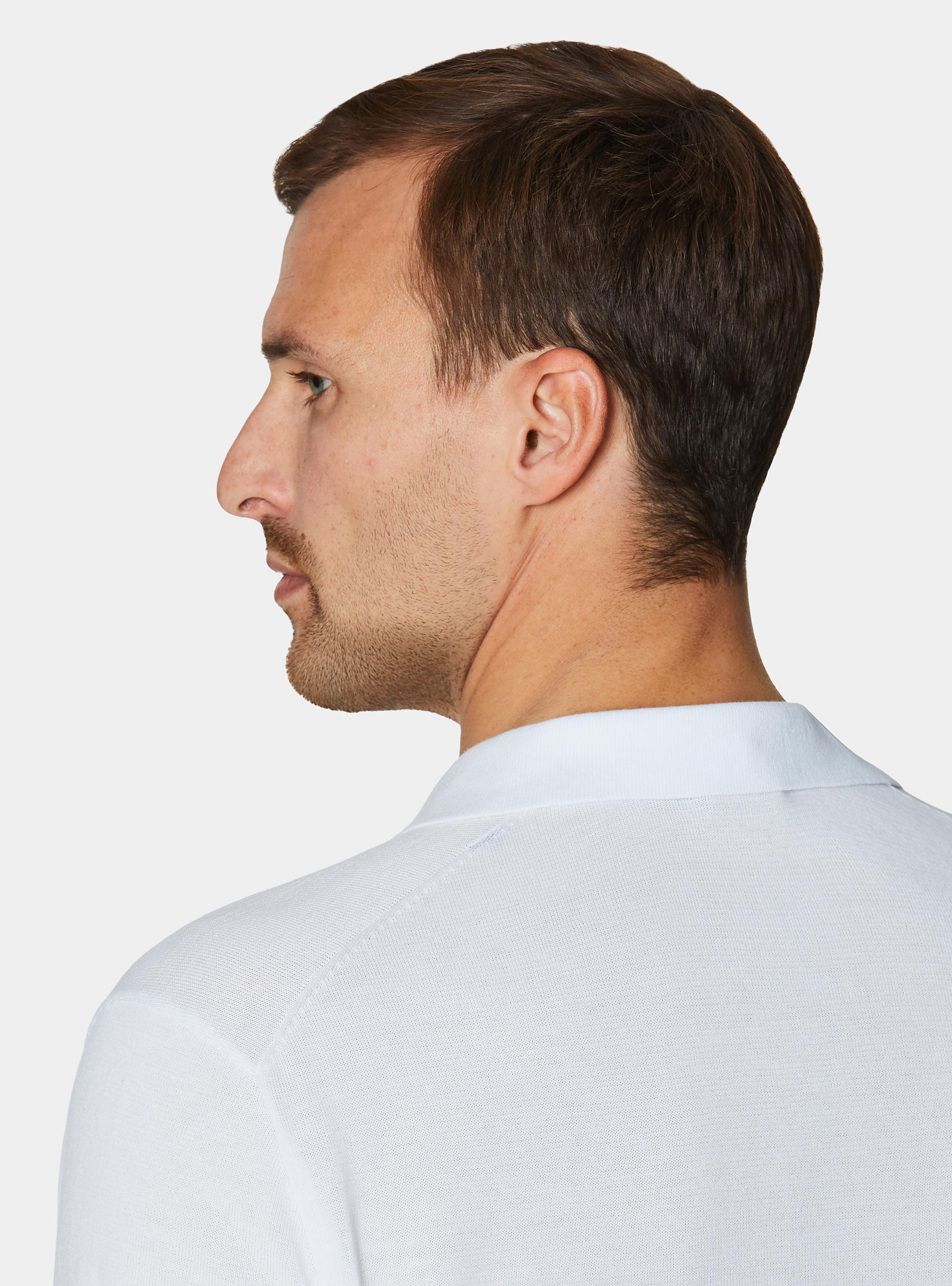 Buttonless knitted polo shirt in extra-fine cotton, WHITE