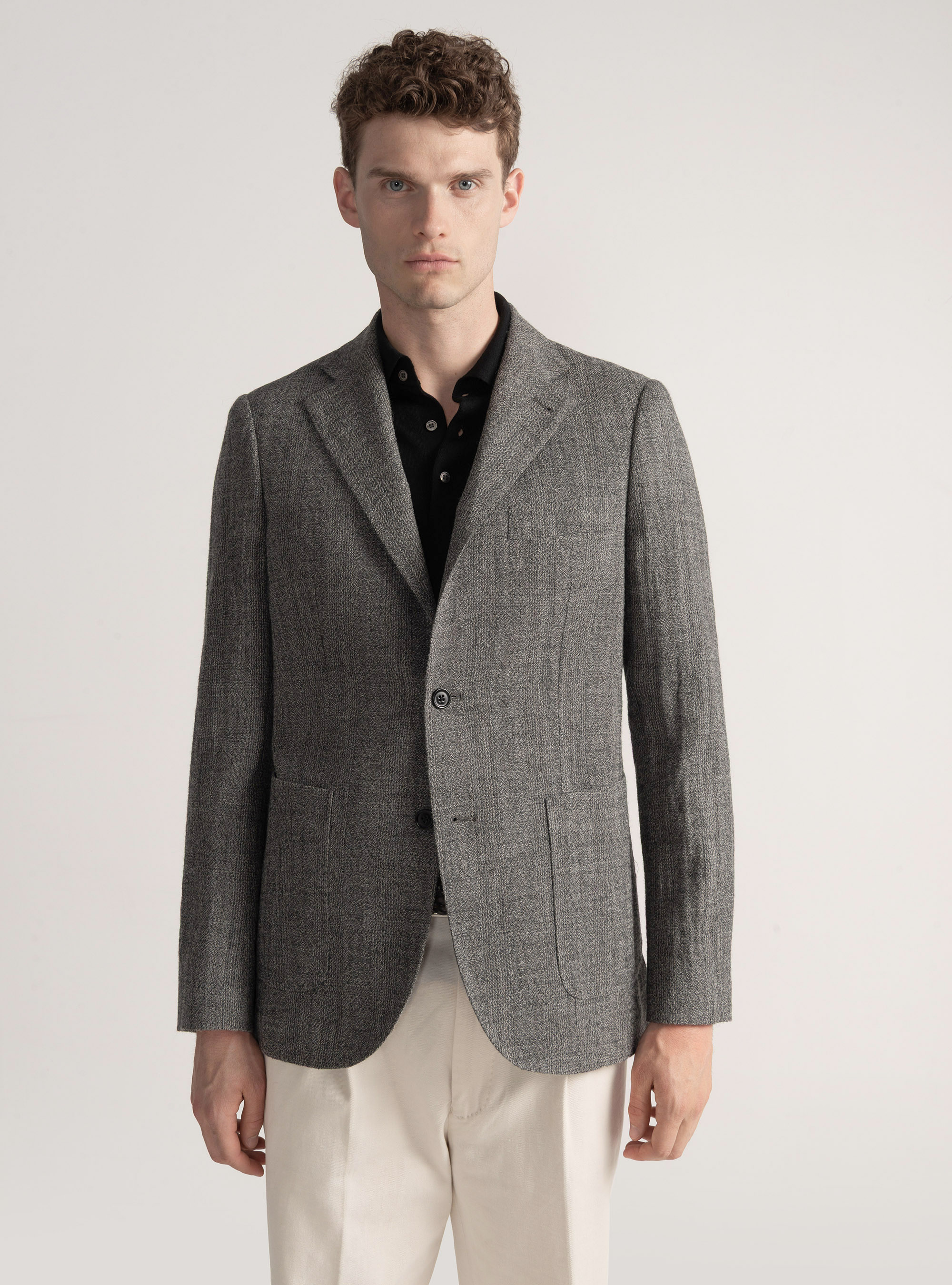 Veste en pure laine Prince de Galles, ASPHALTE