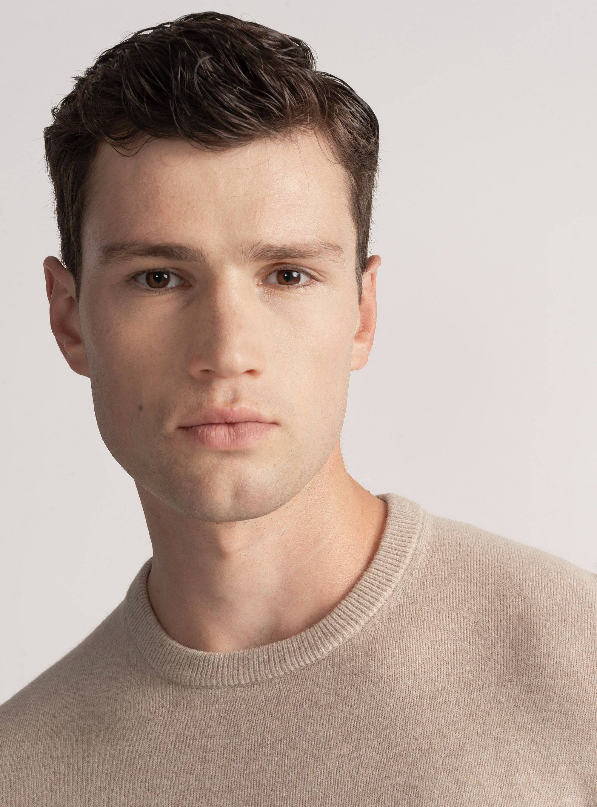 Lambswool and cashmere crew-neck sweater, ECRU